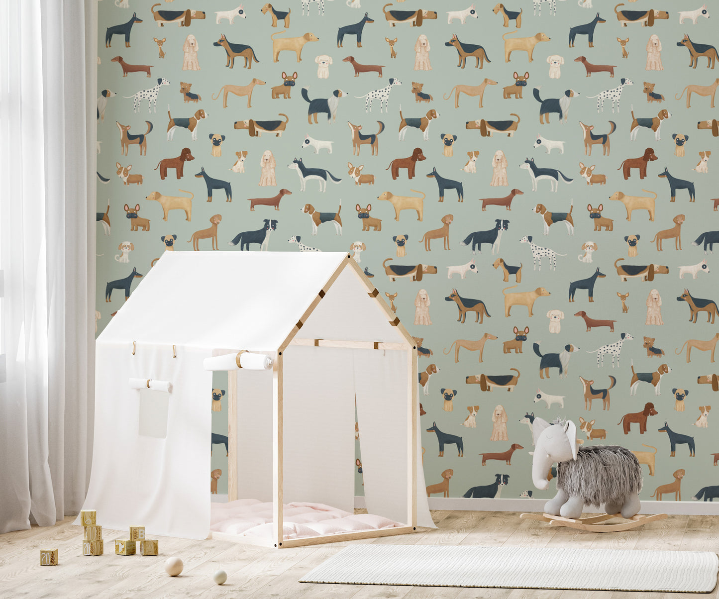 Fun dog-pattern wallpaper for nurseries
