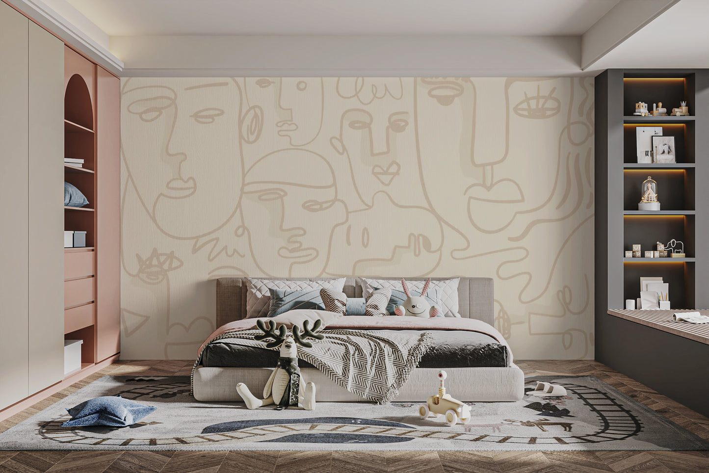 Human Face Line Wallpaper Mural