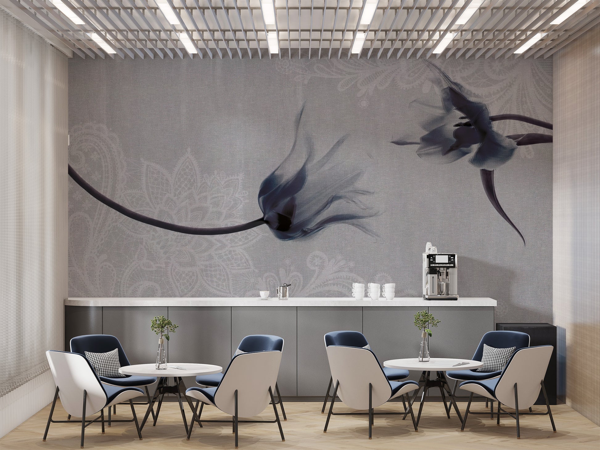 Artistic floral wall mural with soft textured design
