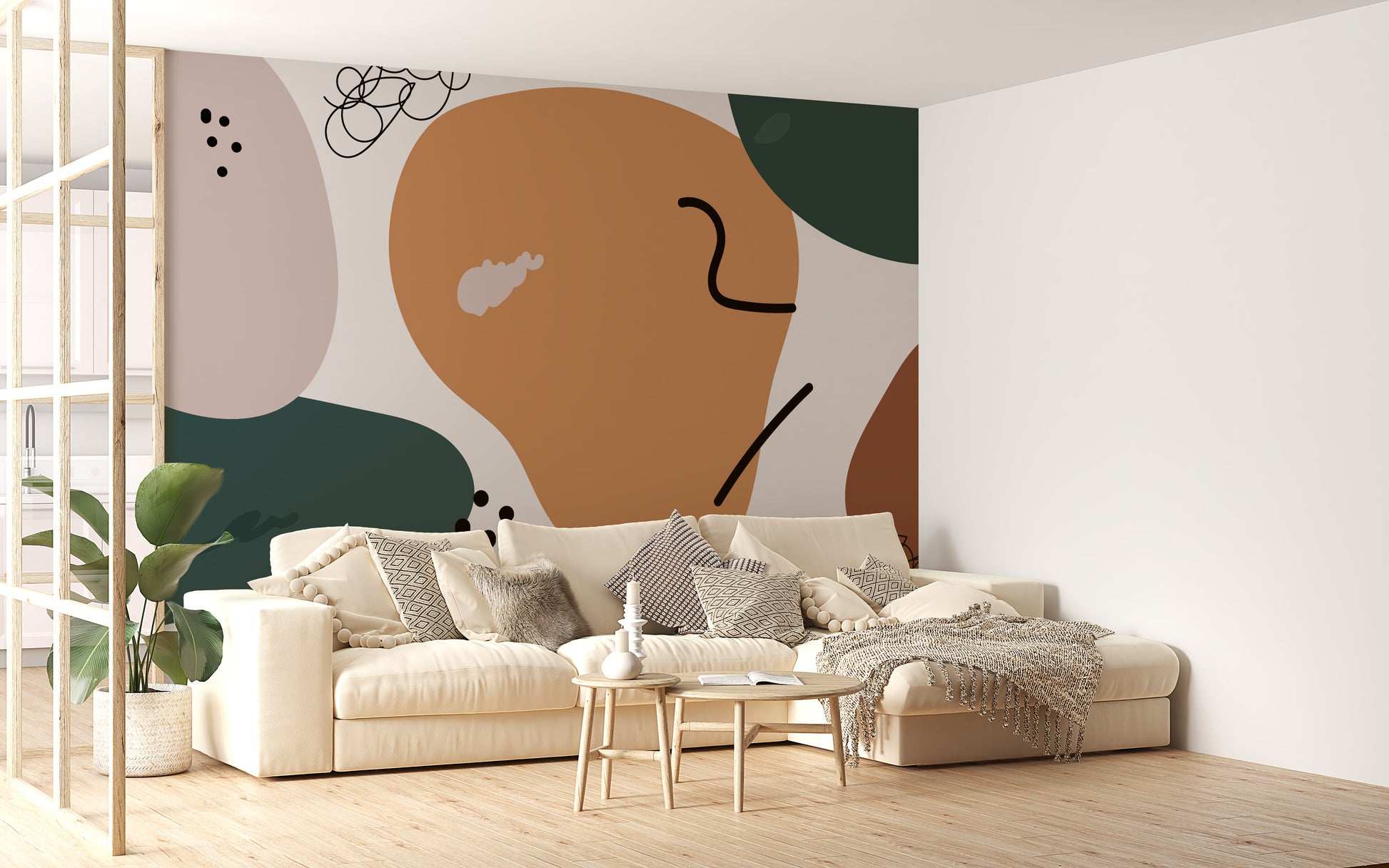 Brown and green abstract mural design art