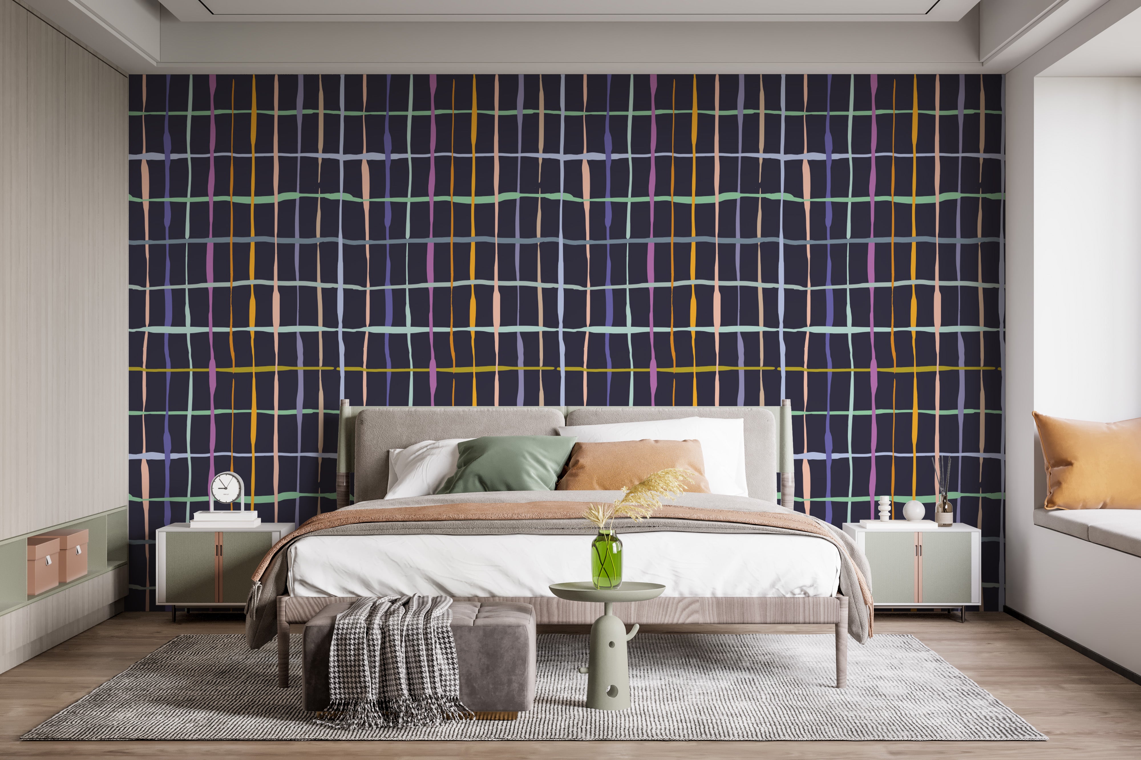 Bright and bold handdrawn line design for creative interiors
