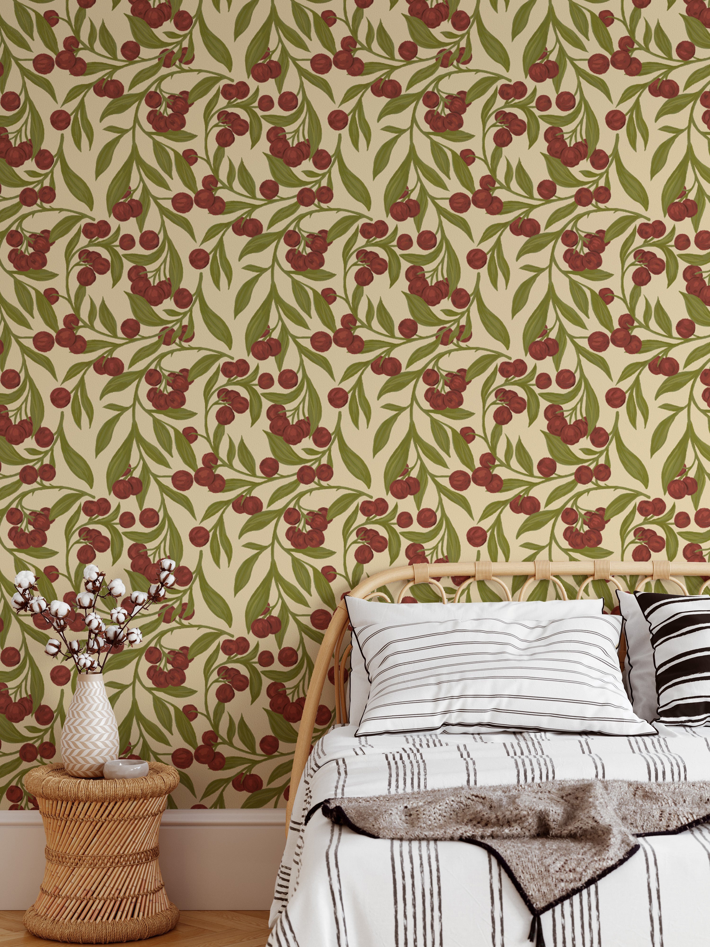 Autumn berries red wallpaper mural for a stylish accent wall.
