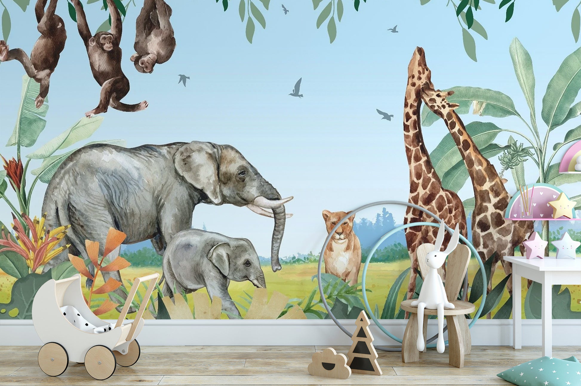 African Safari Jungle Animals Wallpaper Mural design
