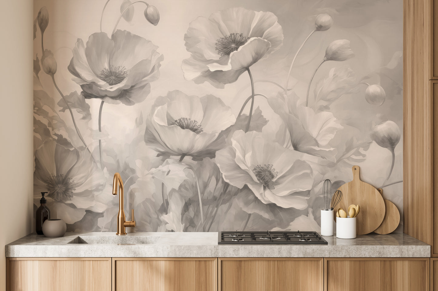 Grey Floral Peel and Stick Wallpaper