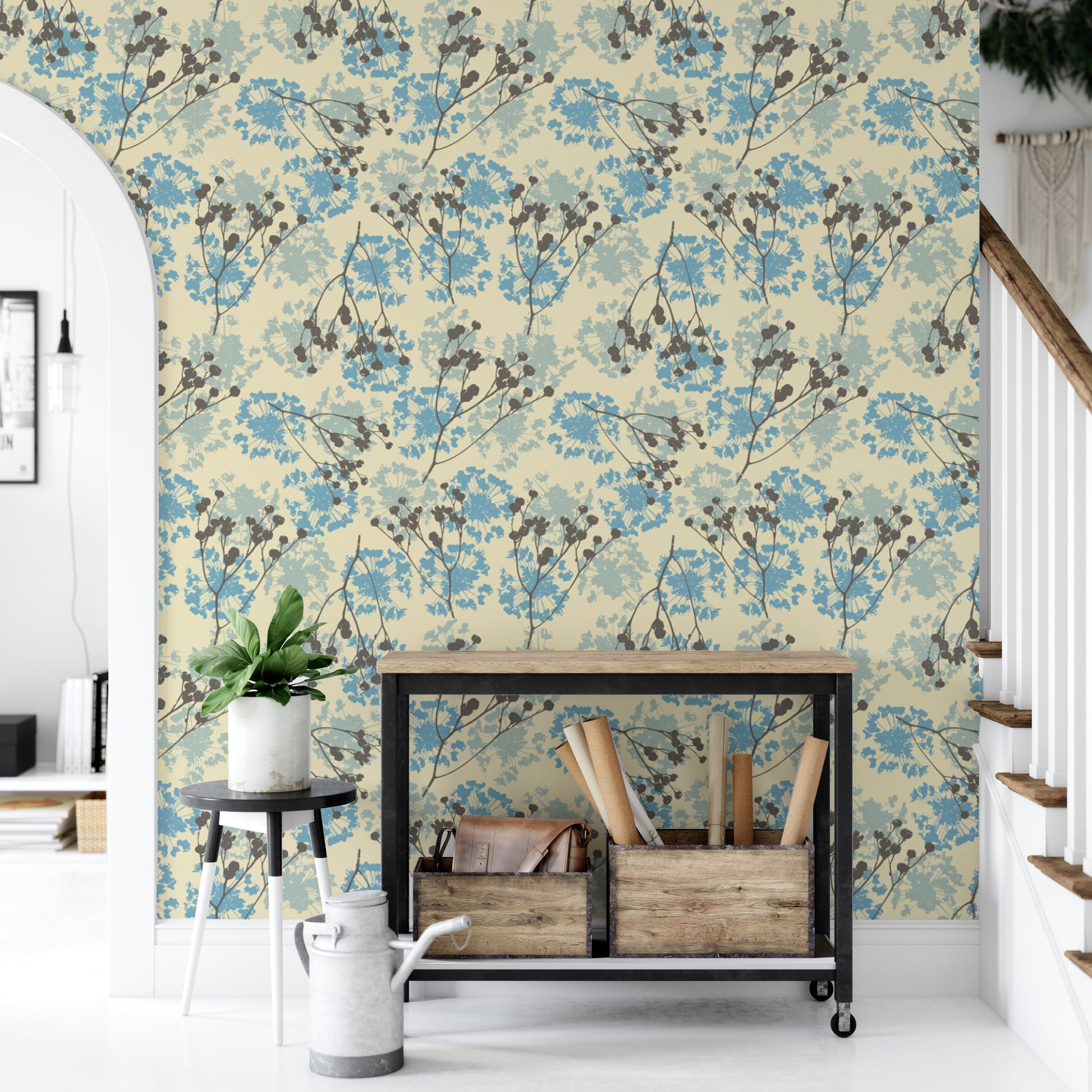 Elegant delicate floral wallpaper mural with intricate patterns.
