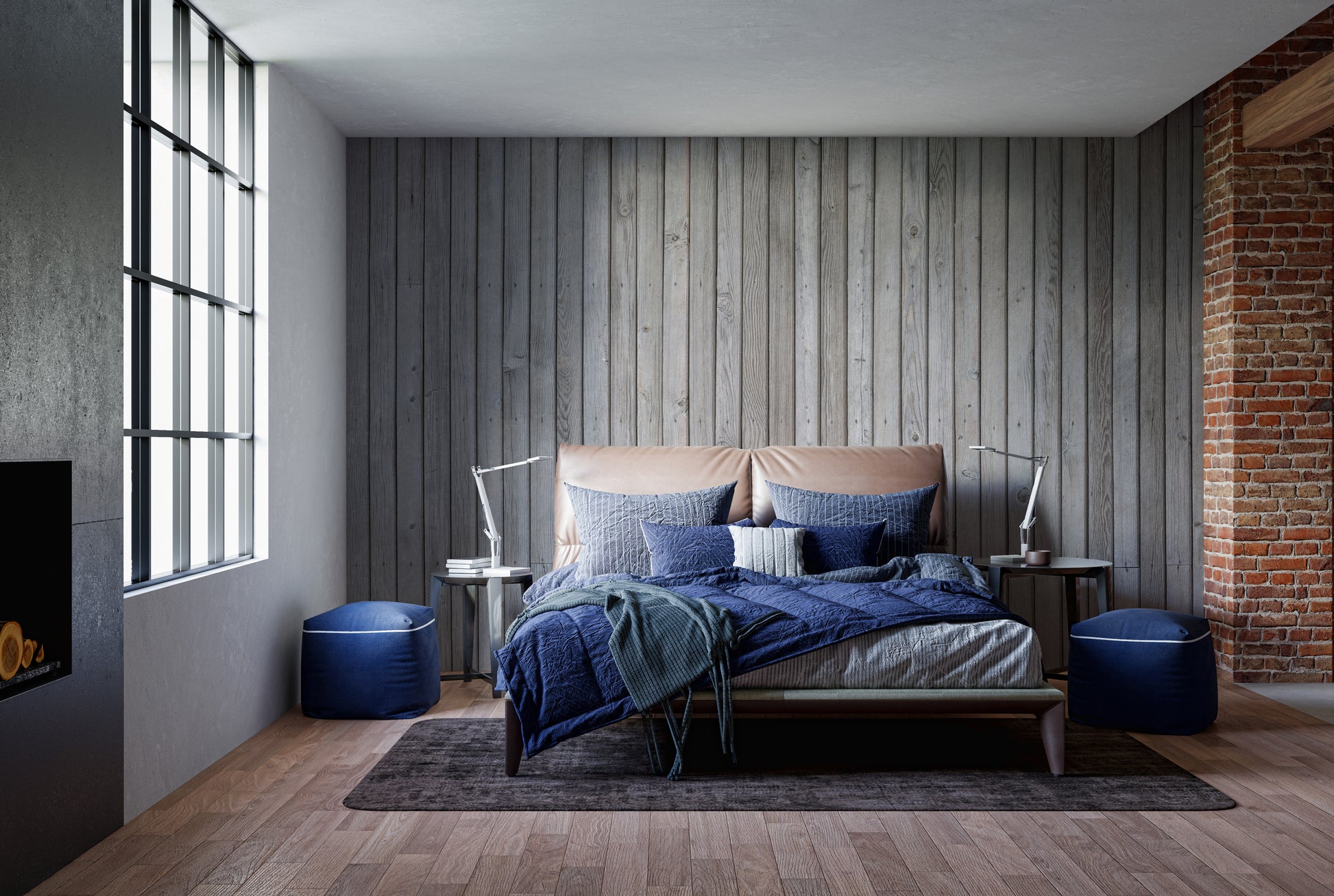 Pleasant grey striped wood mural for chic interior design.
