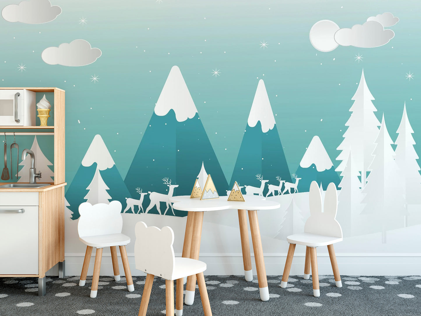 Turquoise Color Snowpeaks Wallpaper Mural