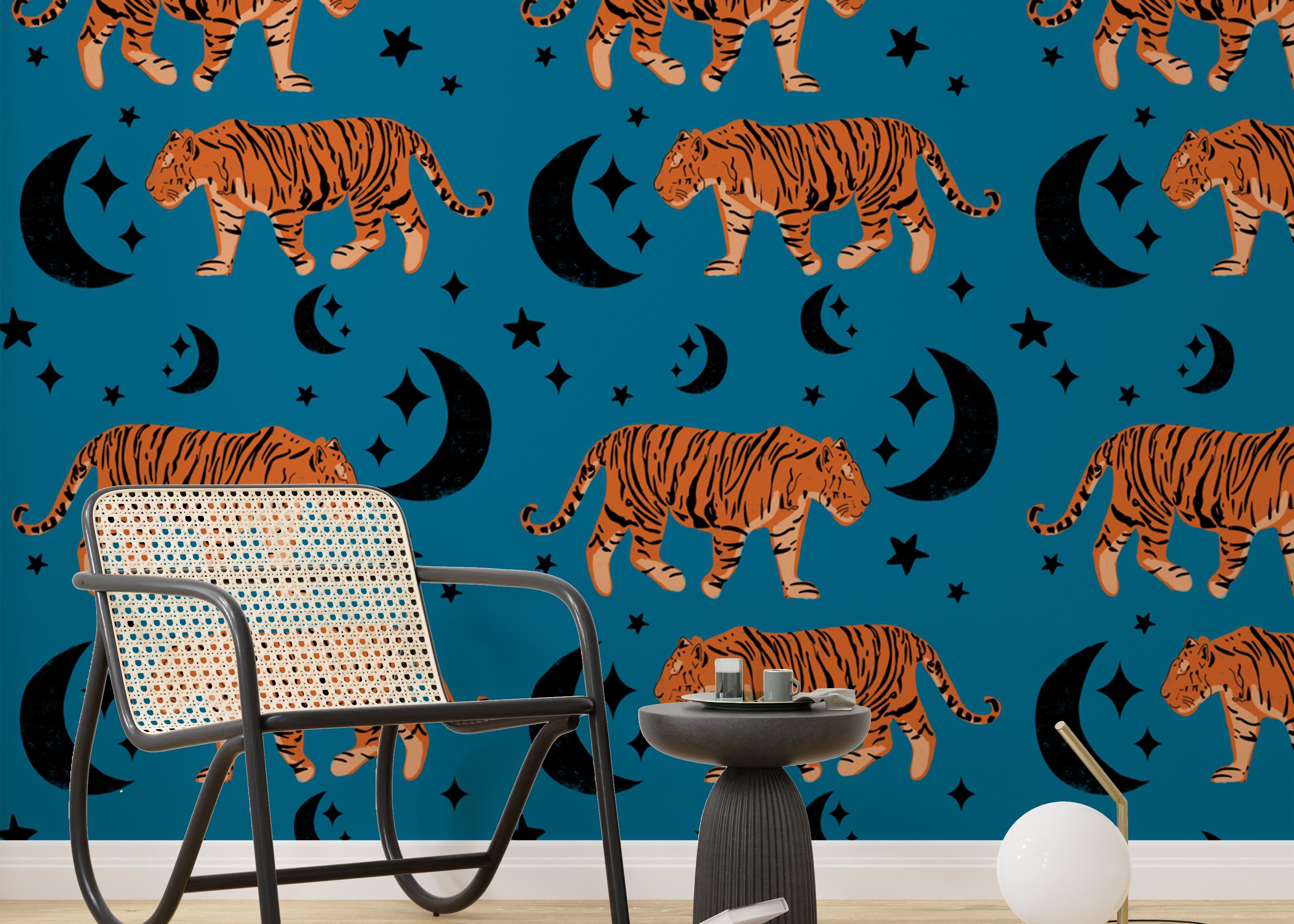 Wild tiger theme Tiger Moon Blue Kids Wallpaper