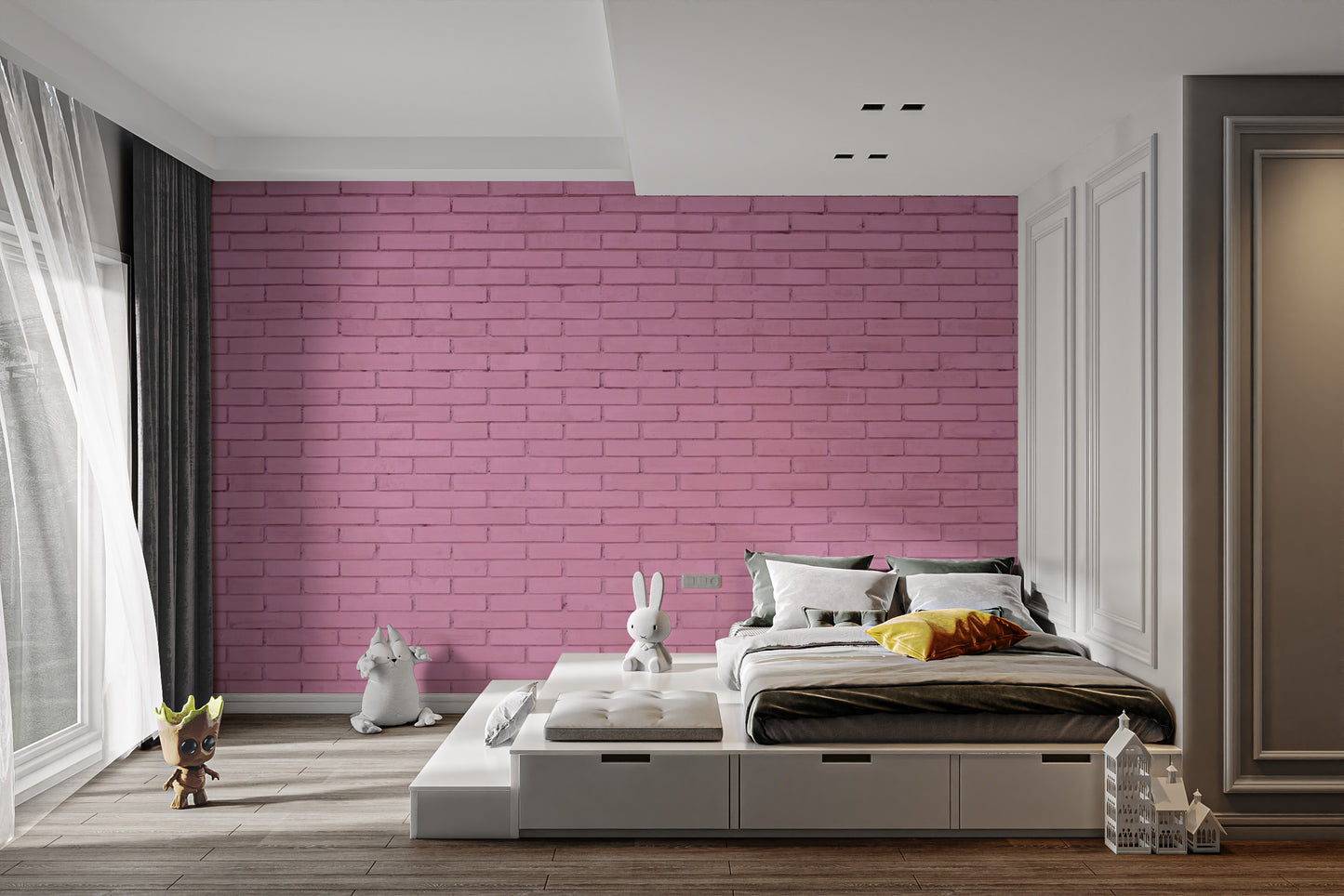 Pink Brick Wallpaper Mural