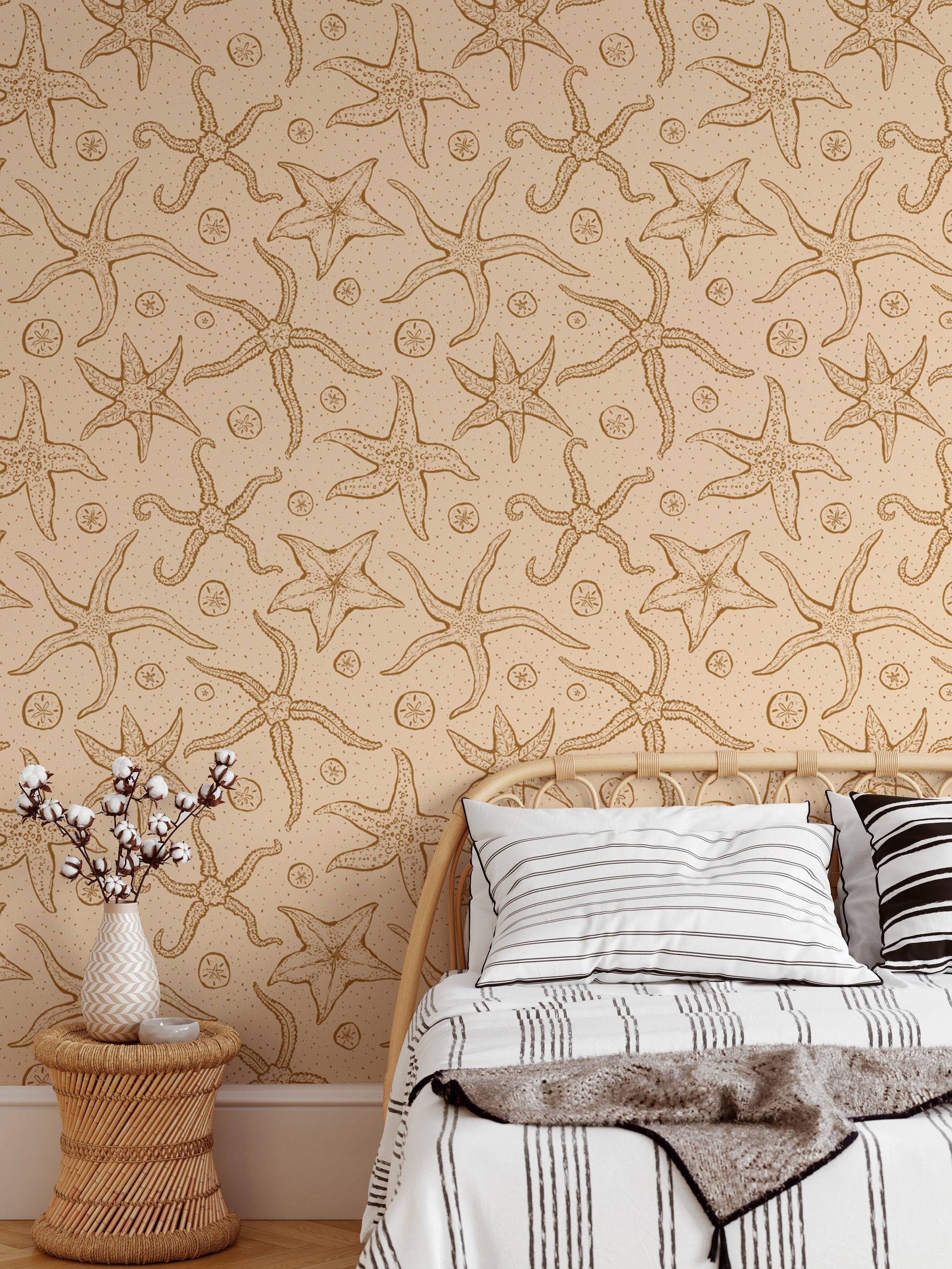 Artistic warm brown echinoderms wallpaper for unique wall accents.
