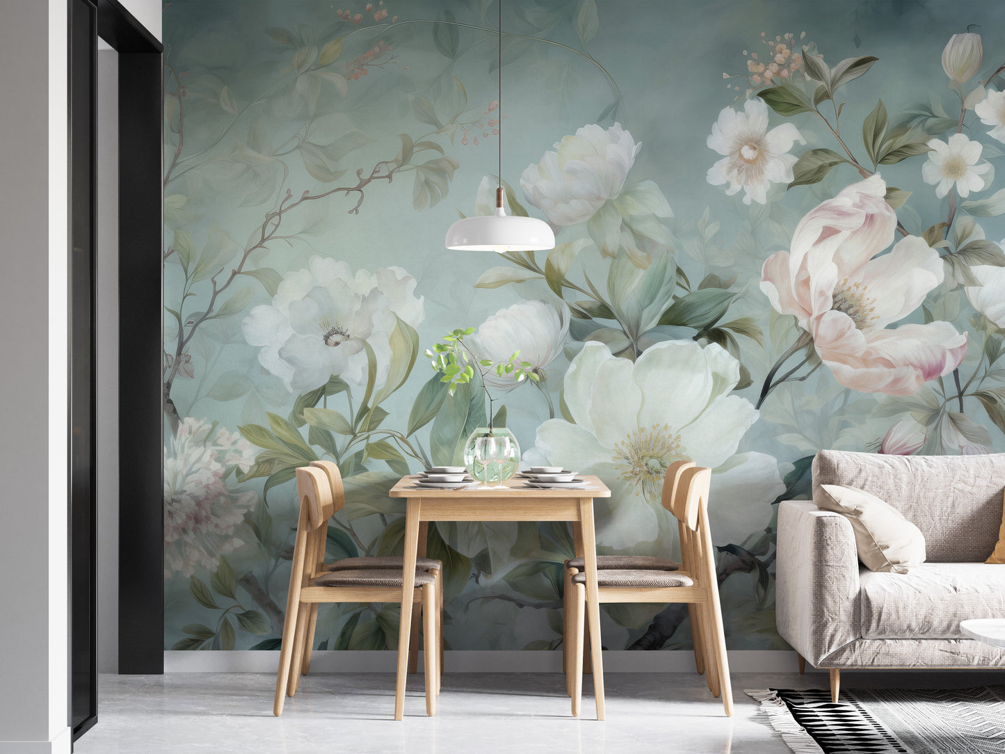 Refresh your walls with beautiful blossom green floral wallpaper murals.