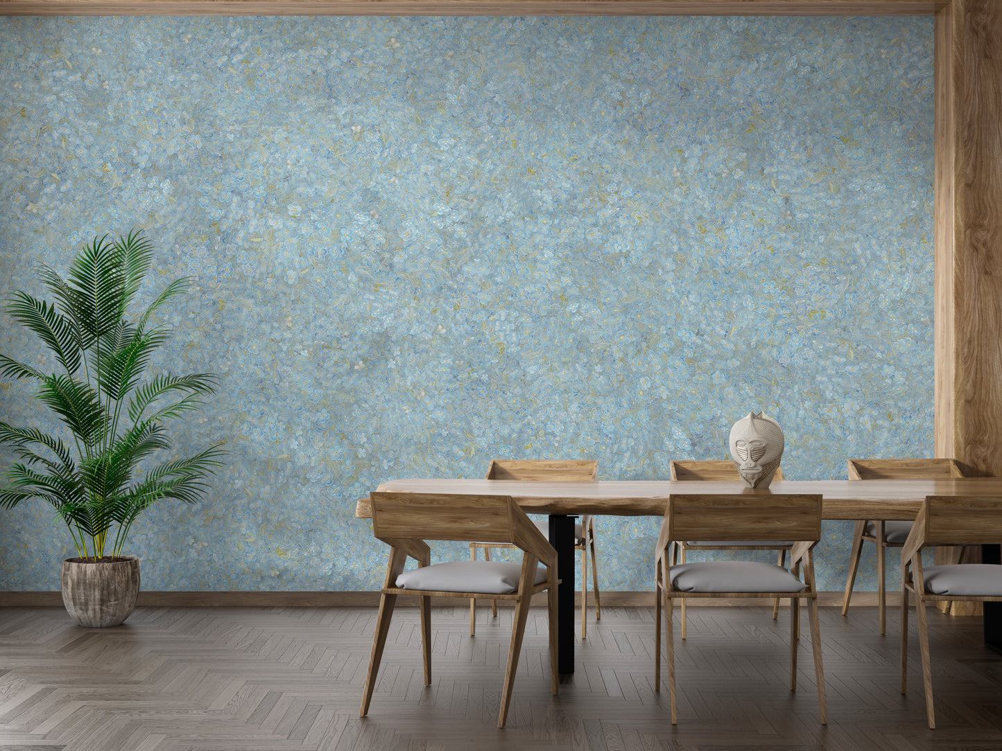 Soft Blue Floral Design Embroidery Wallpaper Murals