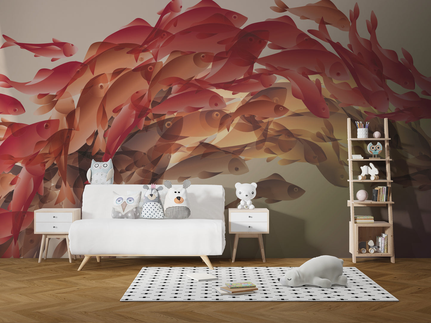 Flowing fish pattern wallpaper mural art
