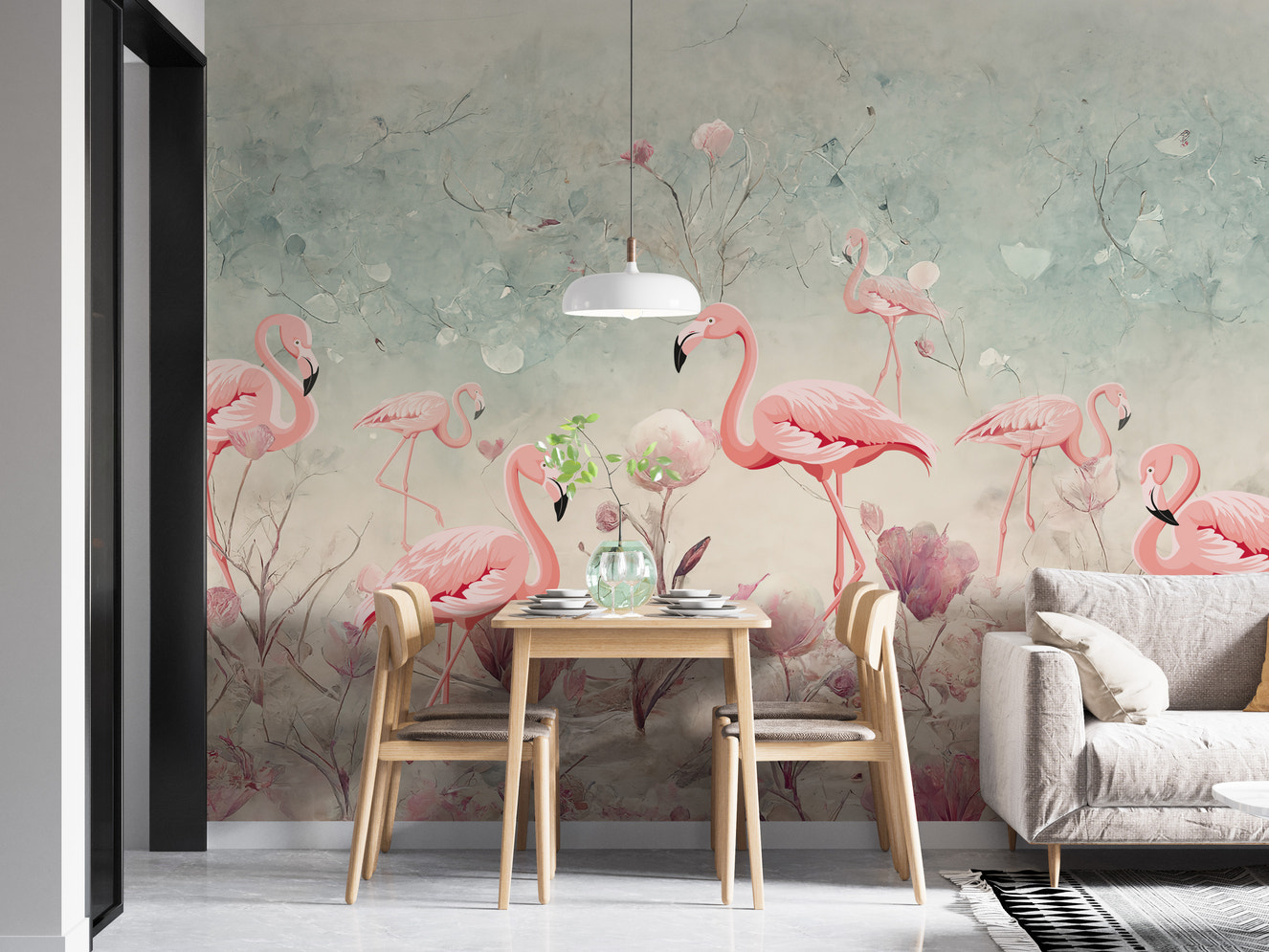 Enchanting Mystic Flamingo Grove wall mural for exotic decor.
