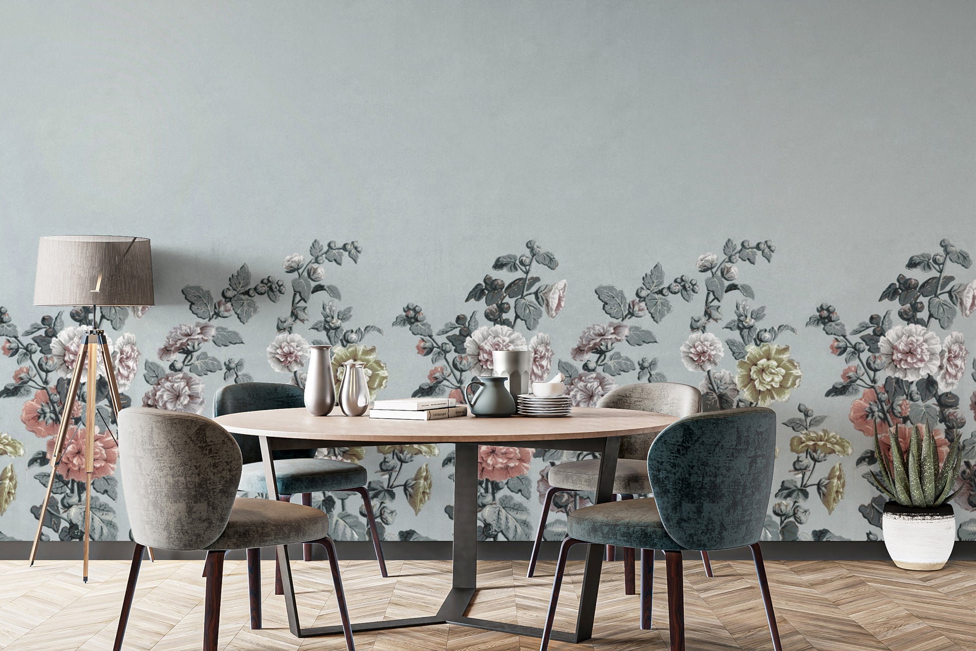 Vintage botanical floral wallpaper for elegant interiors
