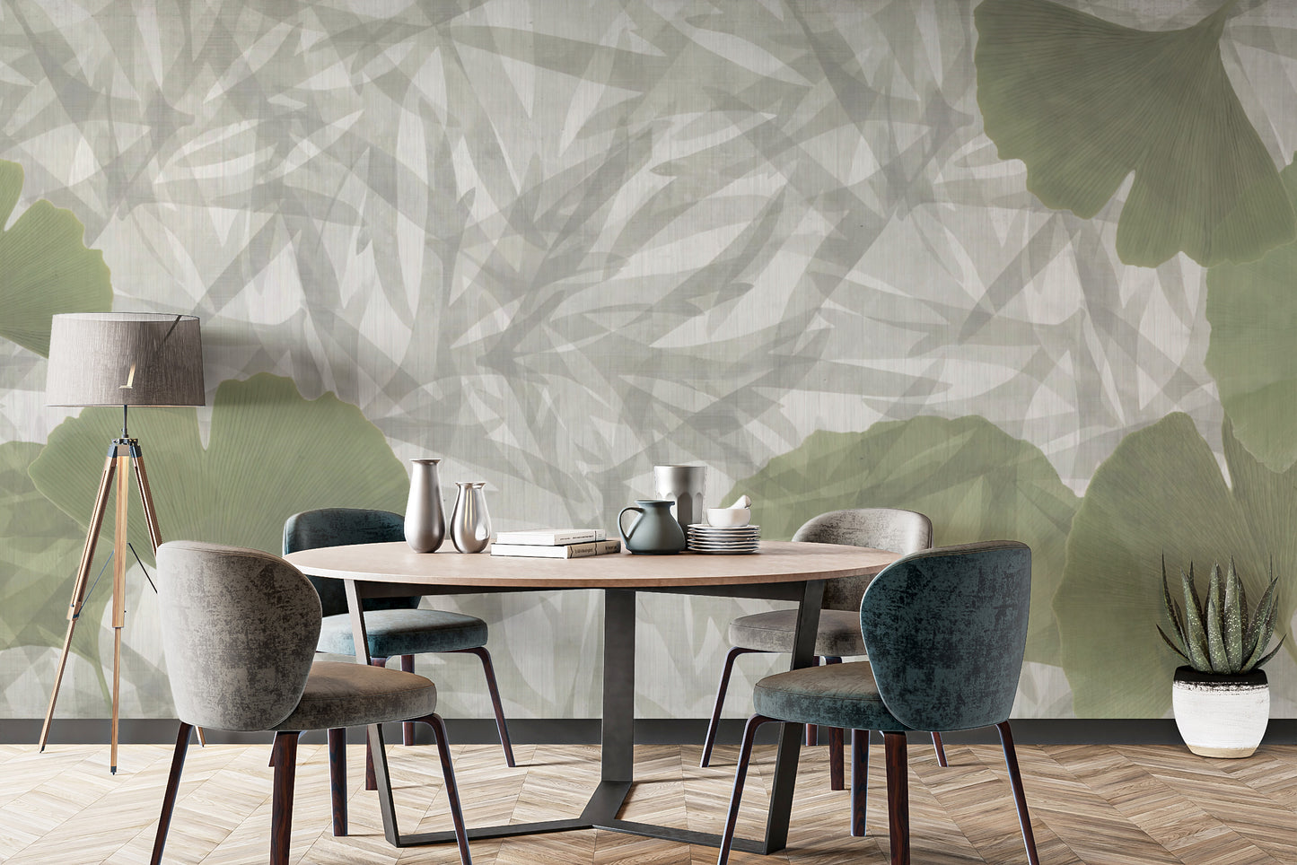 Soft green ginkgo leaf wallpaper for a calming effect
