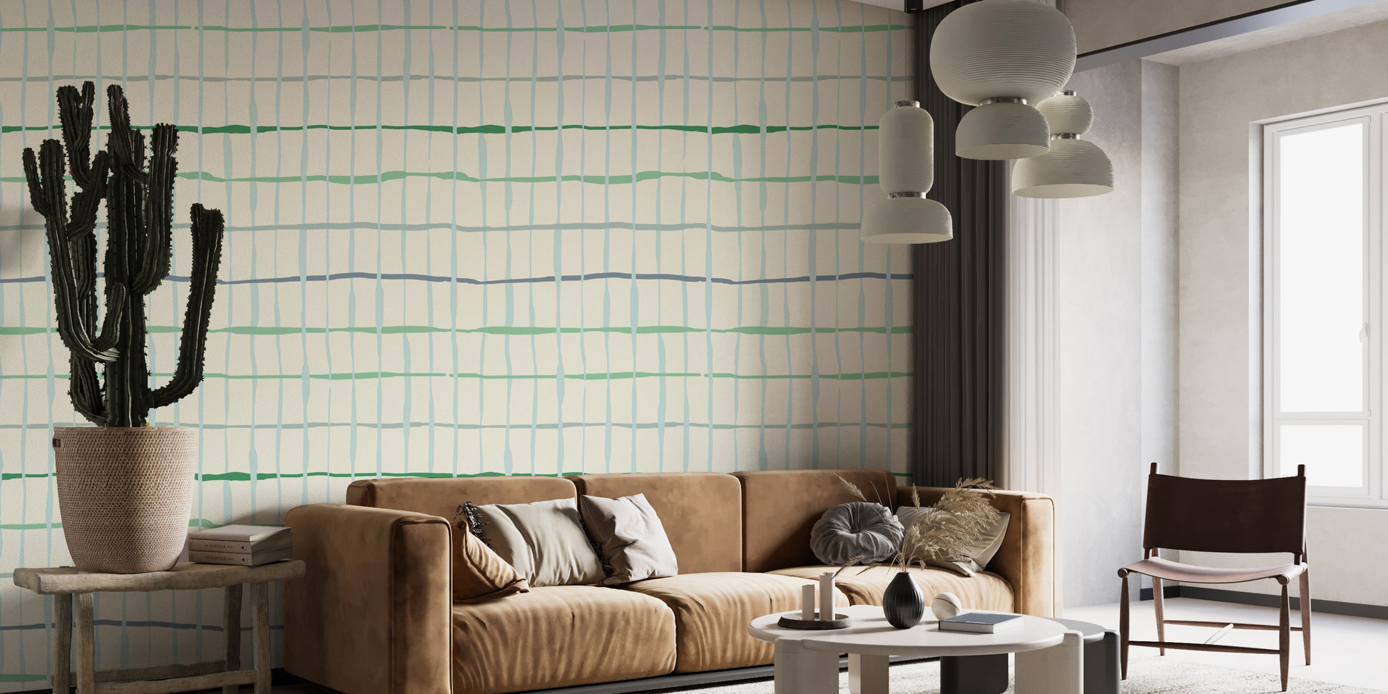 Light green wallpaper with artistic handdrawn line patterns
