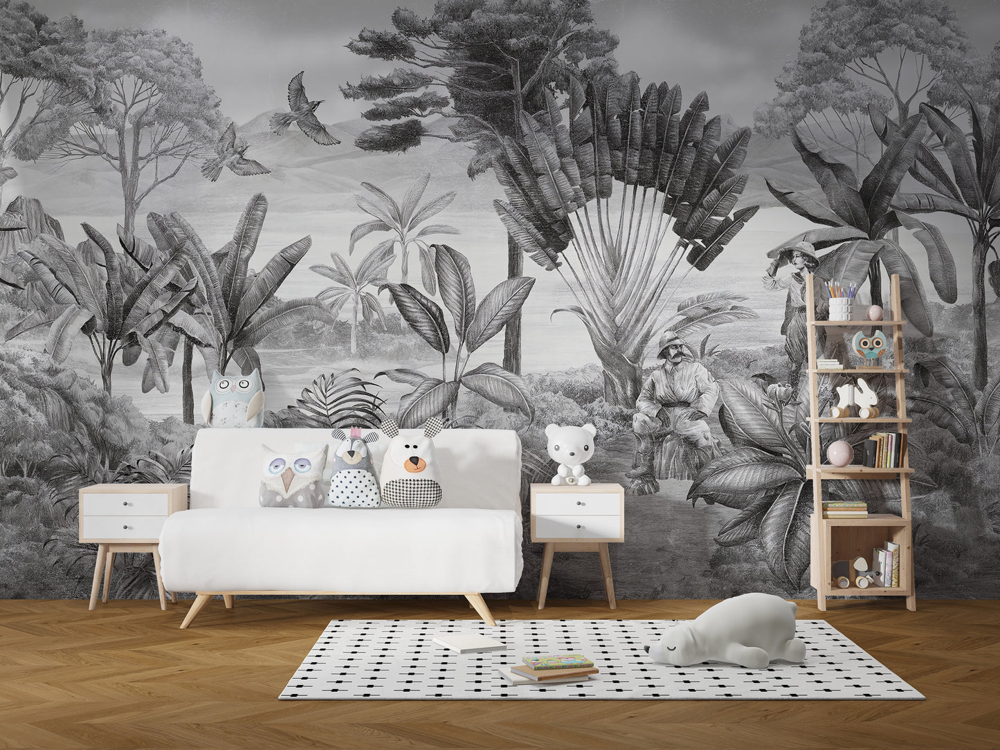 Scenic black and white wallpaper mural for walls