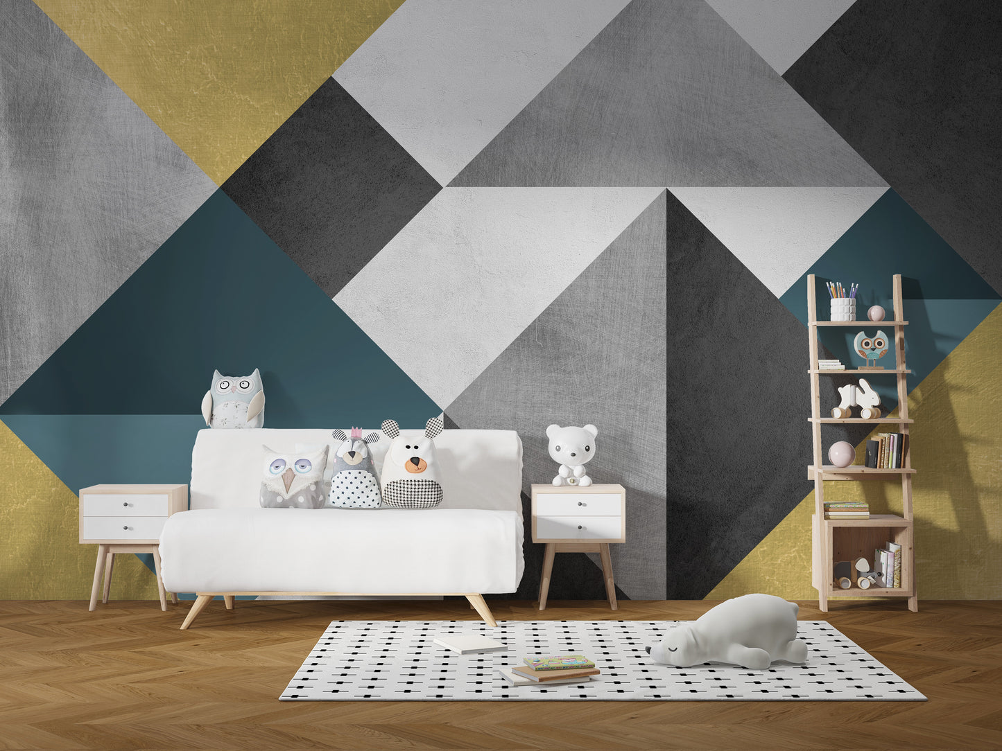 Blue & Yellow Abstract Geometric Multicolor Triangle Wallpaper Mural