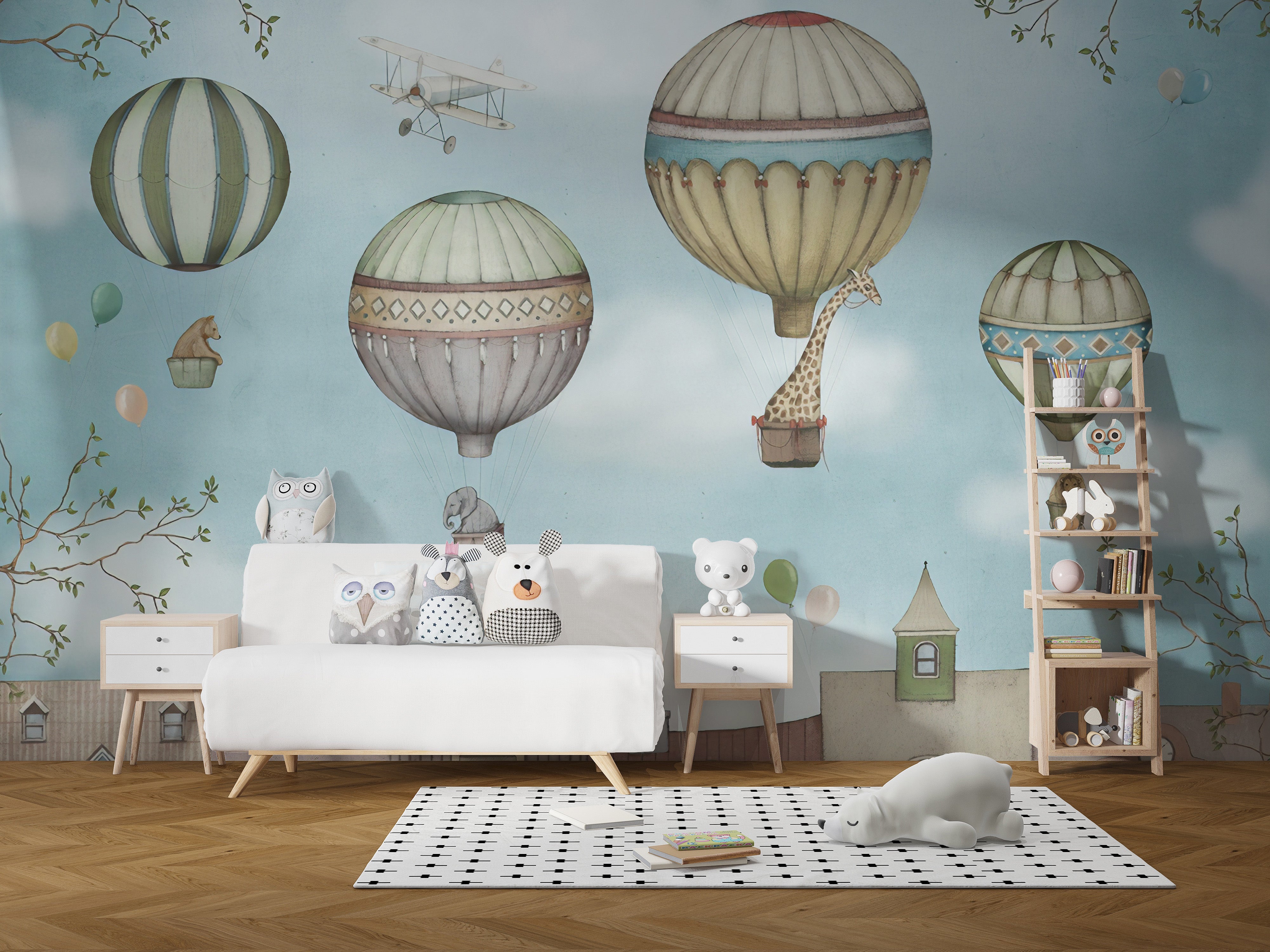 Kids wonderland balloons wallpaper mural
