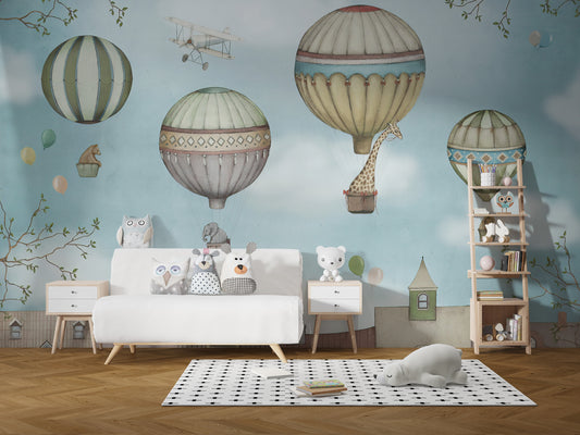 Kids wonderland balloons wallpaper mural
