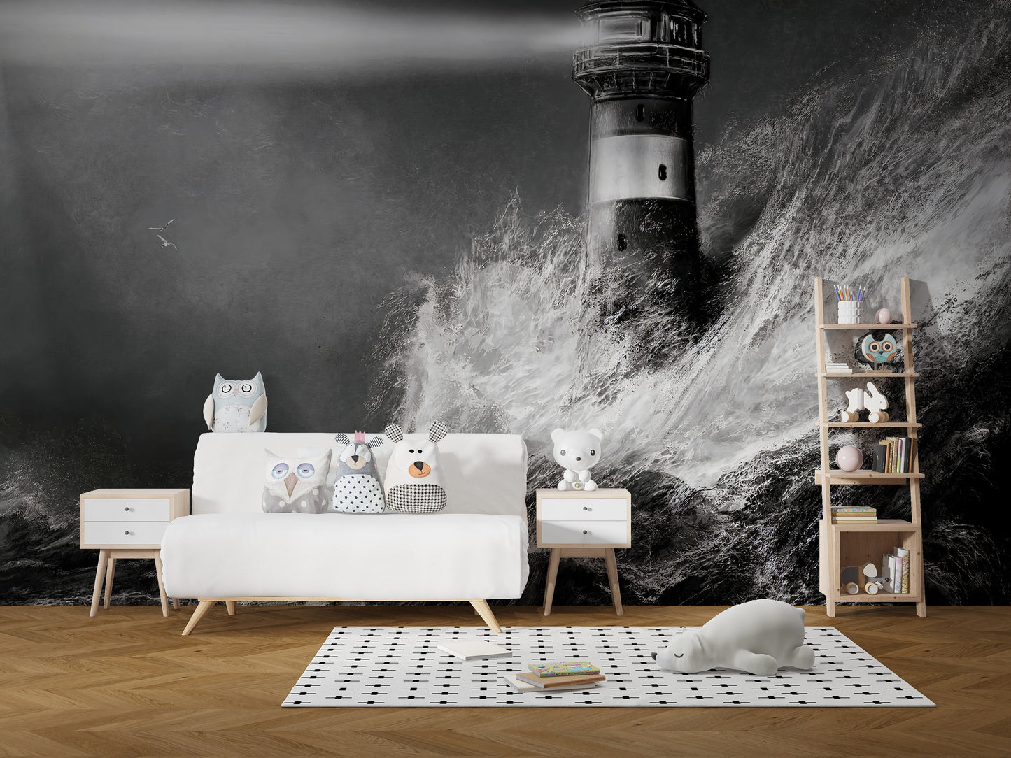 Monochrome Lighthouse in a sea of fierce waters Wallpaper