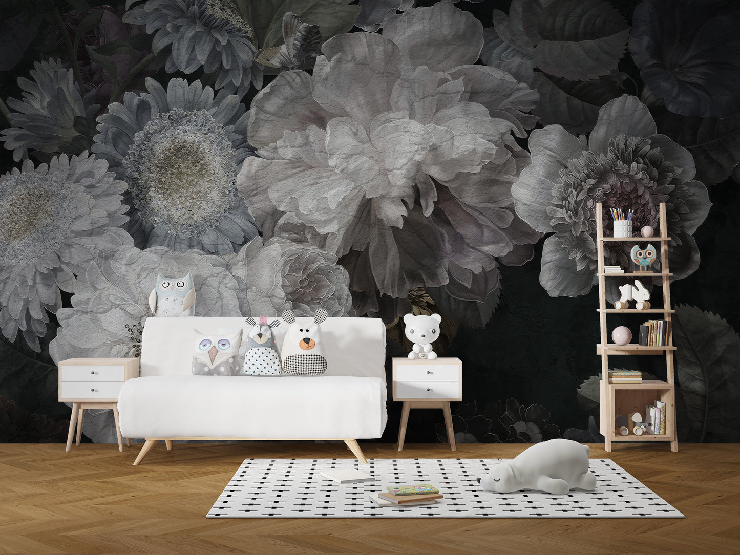 White Color Wild Flowers Wallpaper Murals