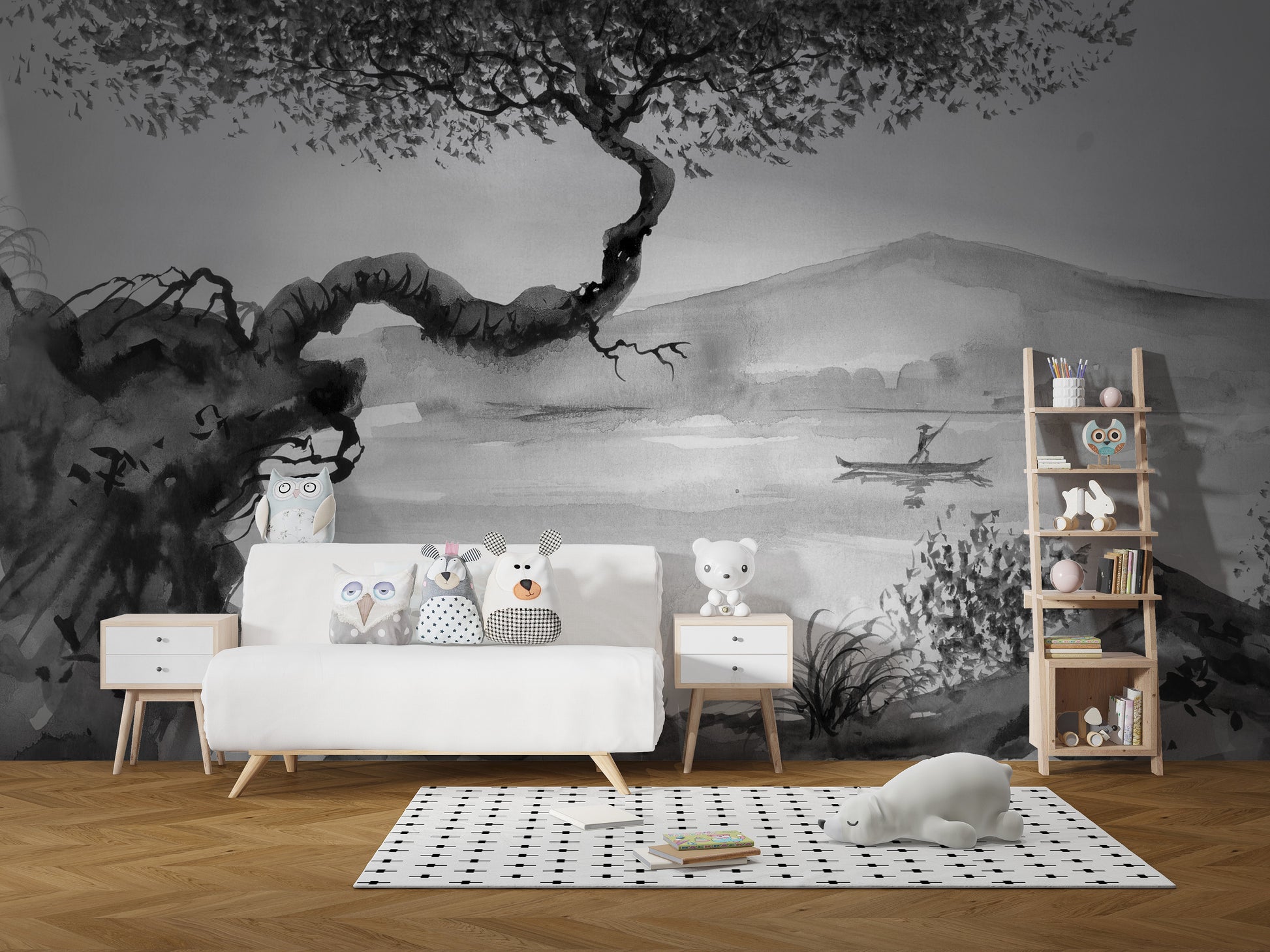 Watercolor Brushstrokes Lakeside View Wallpaper Murals - Giffywalls