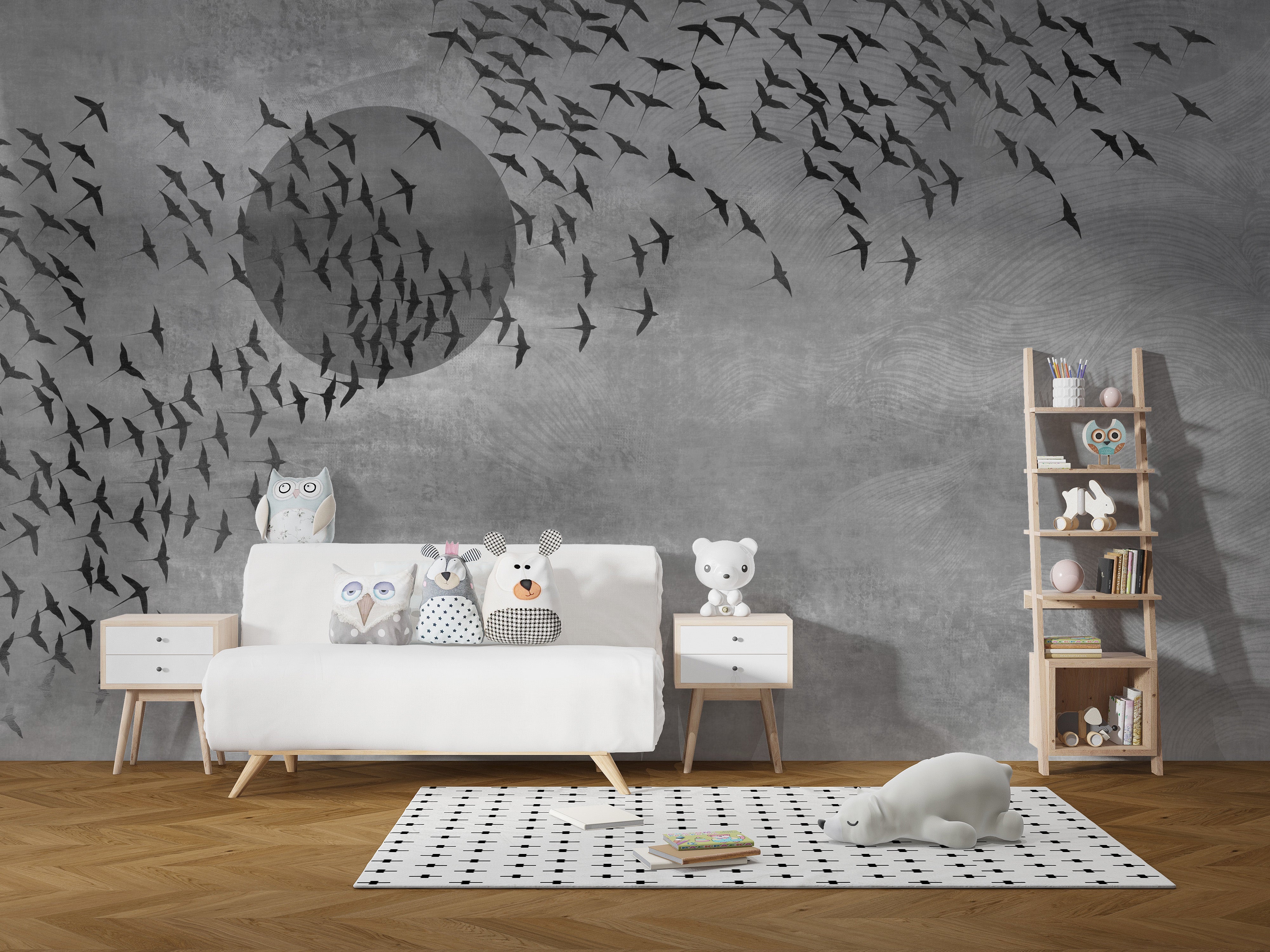 Dark Gothic Flock Gray Wall Mural
