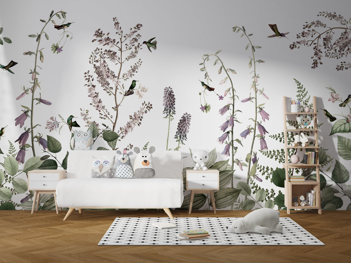 Botanical Hummingbird Hedge mural wallpaper for homes