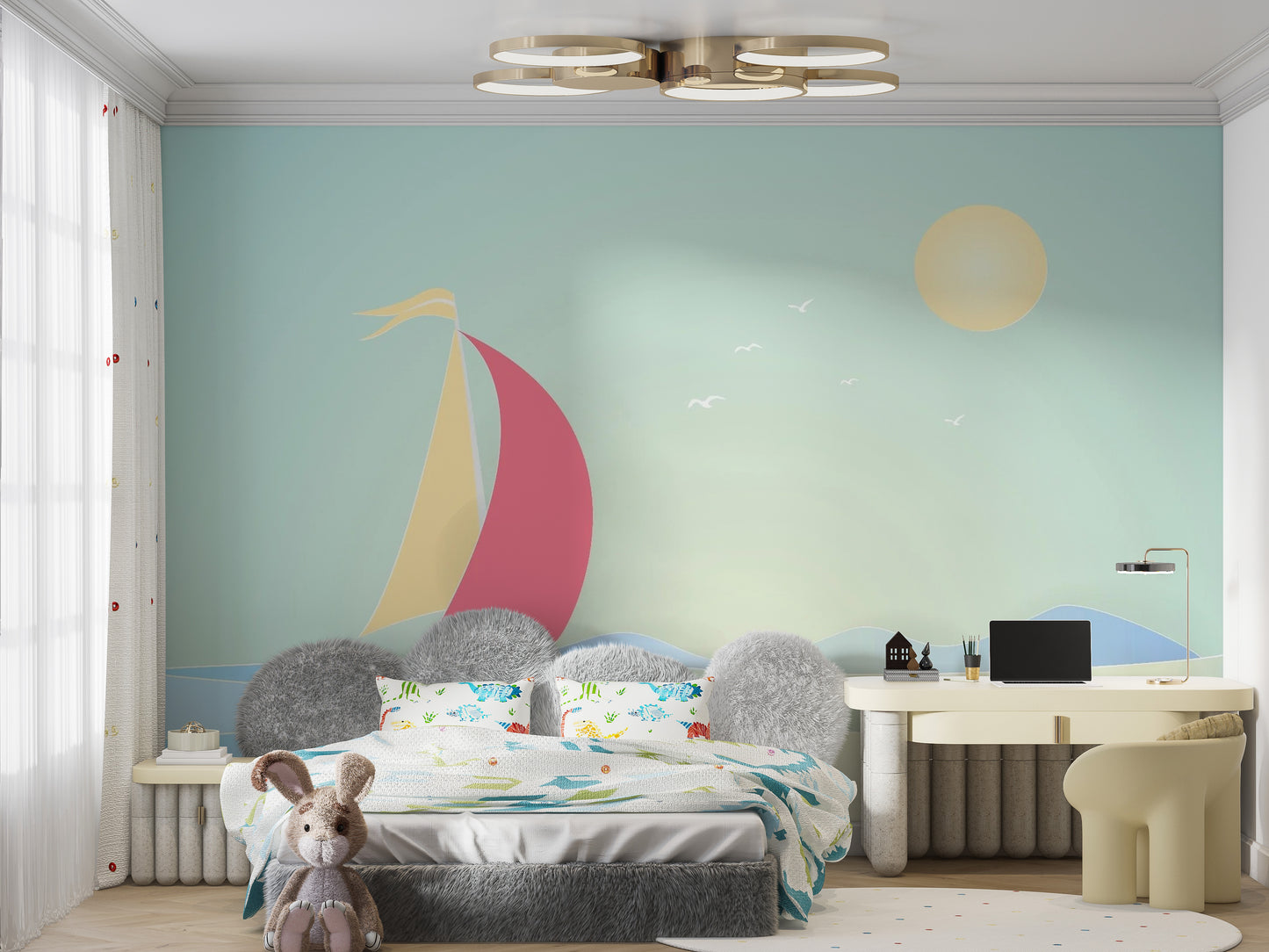 Summer Boat Sailing Wallpaper Mural