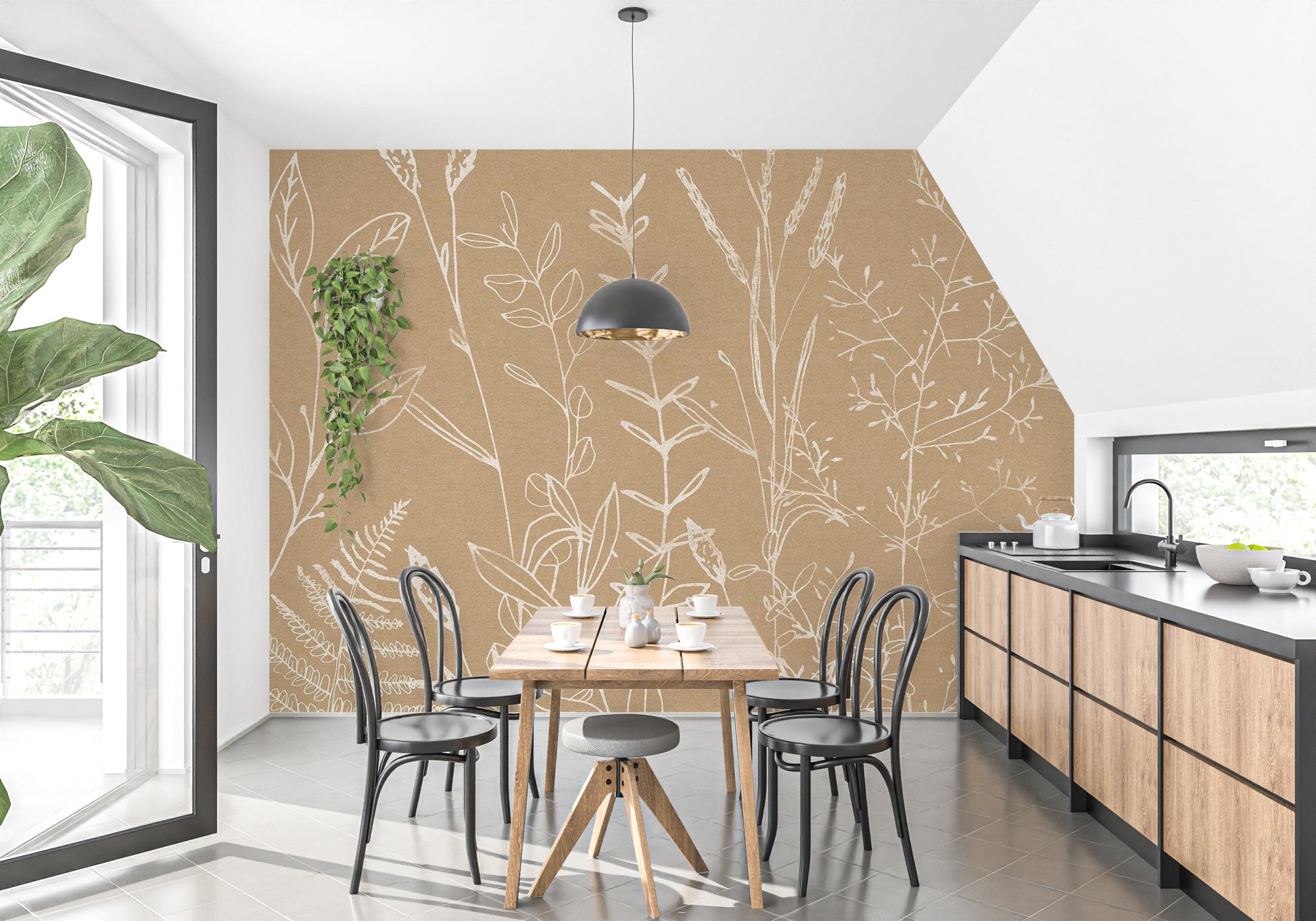 Beige herbs-inspired wall mural for natural aesthetics