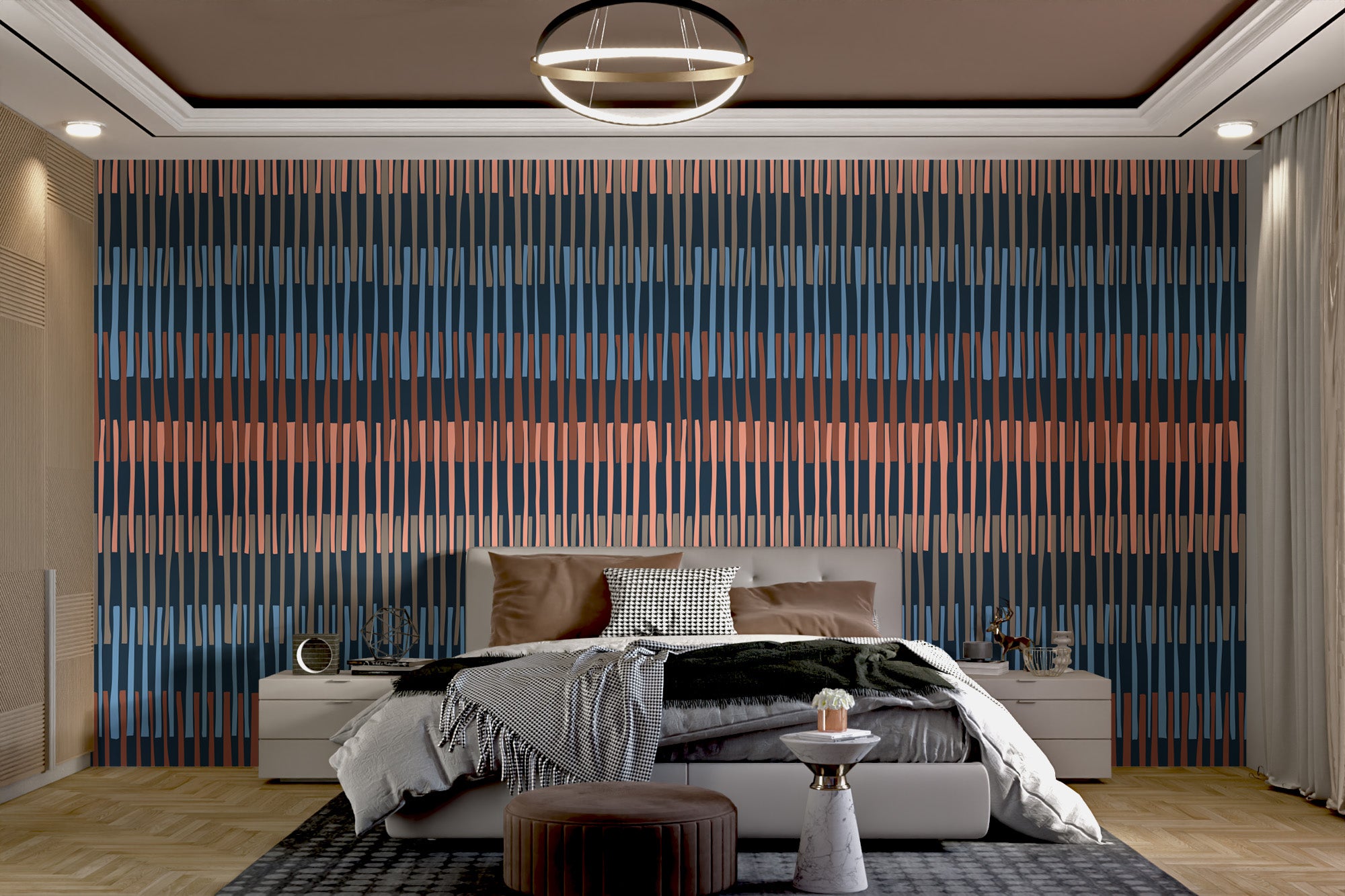 Minimalist Striped Symphony in Midnight Tones Wallpaper
