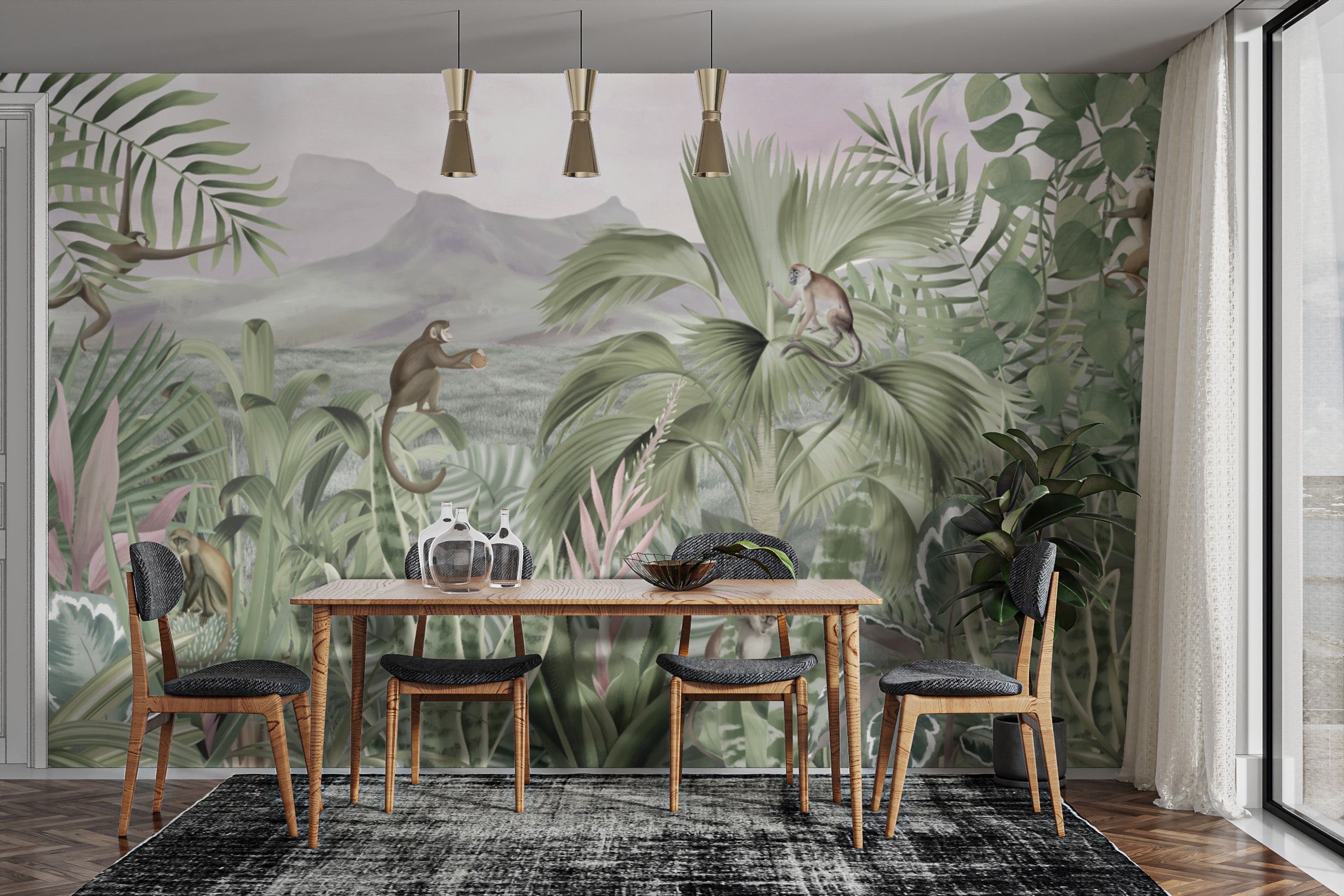 Rainforest-inspired monkey wall mural for home décor
