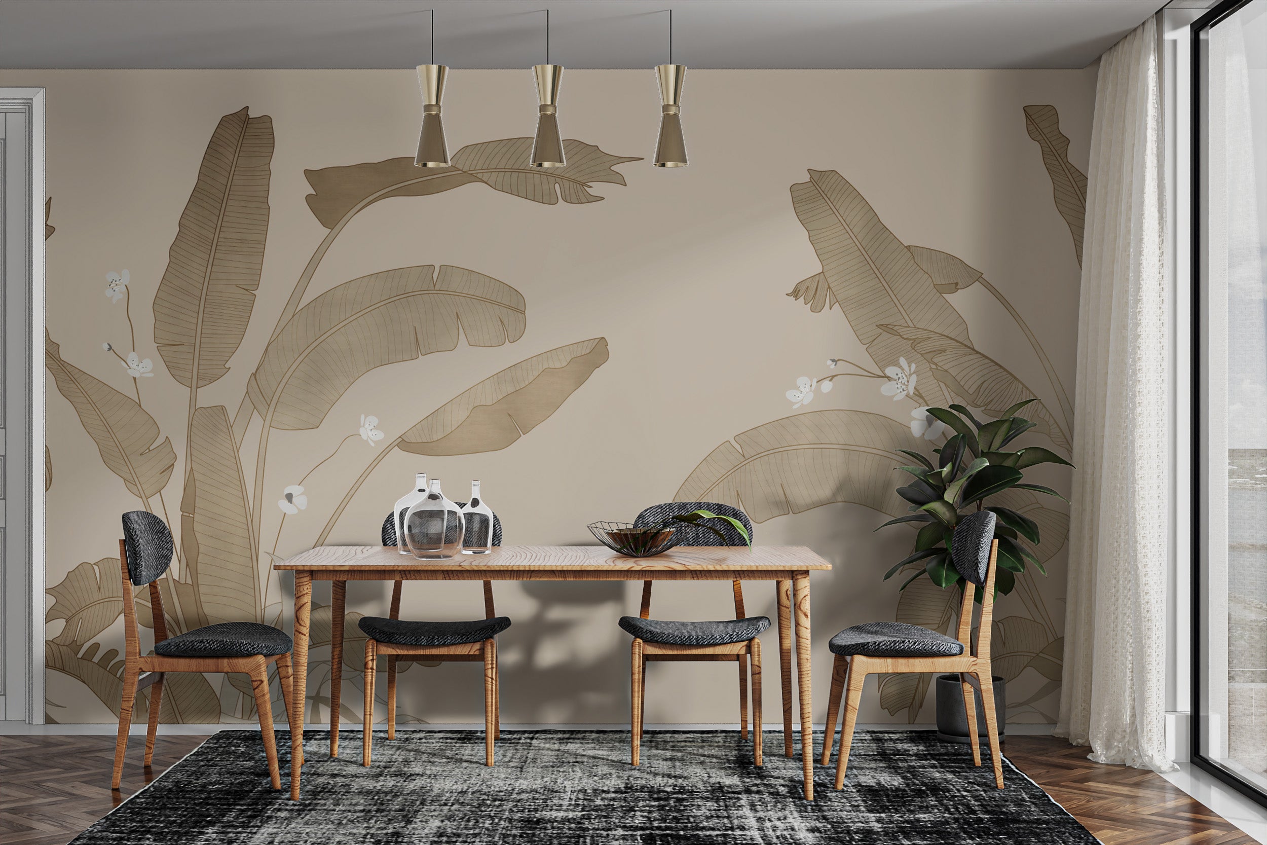 Hand-Drawn Banana Leaf Wallpaper Mural
