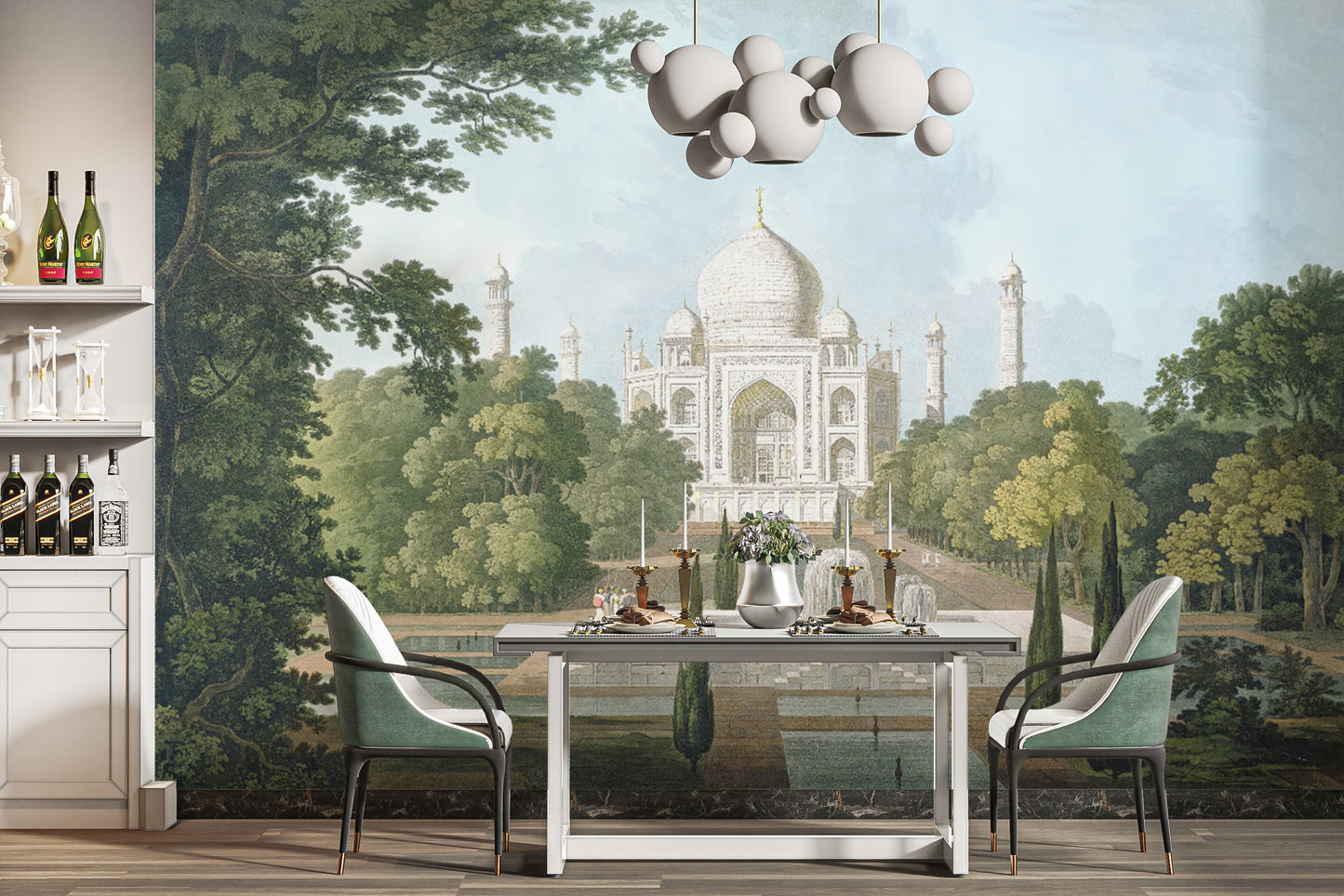 Taj Mahal wallpaper with serene garden and fountain view
