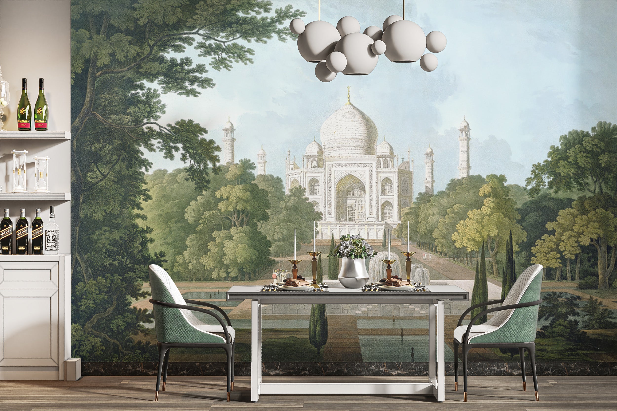 Taj Mahal wallpaper with serene garden and fountain view
