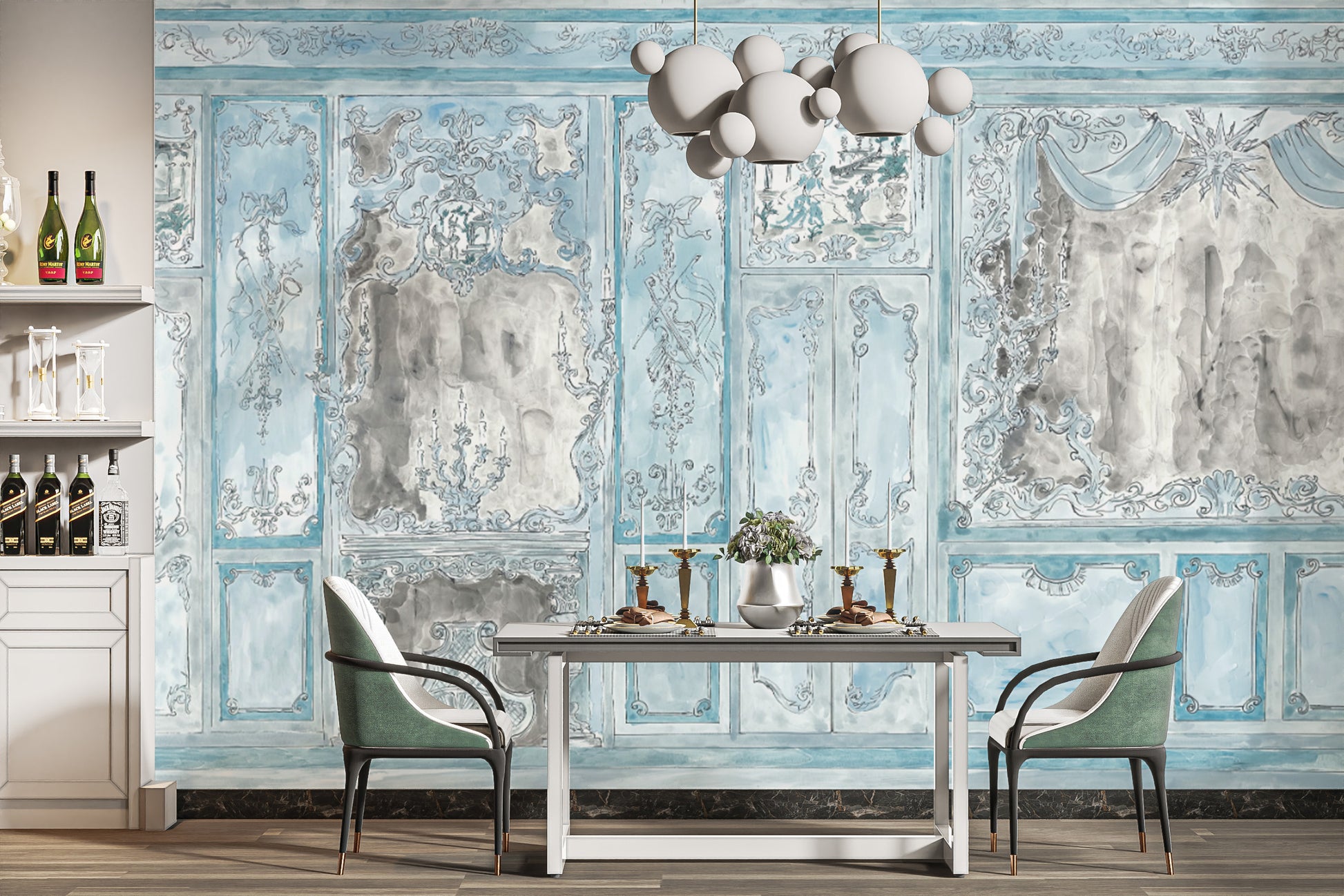 Classic 18th-century French interior mural for walls
