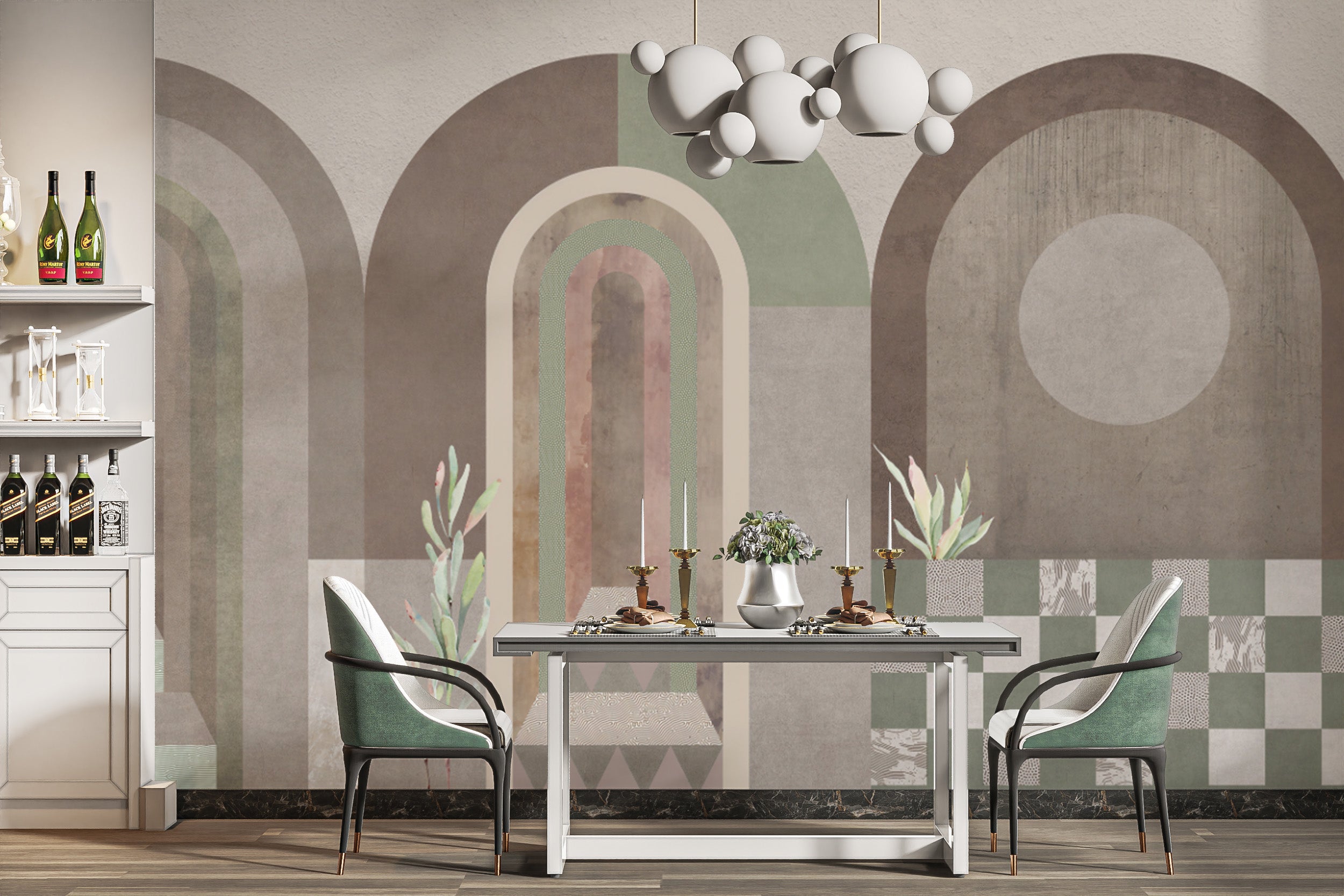 Stylish geometric arch design wallpaper mural
