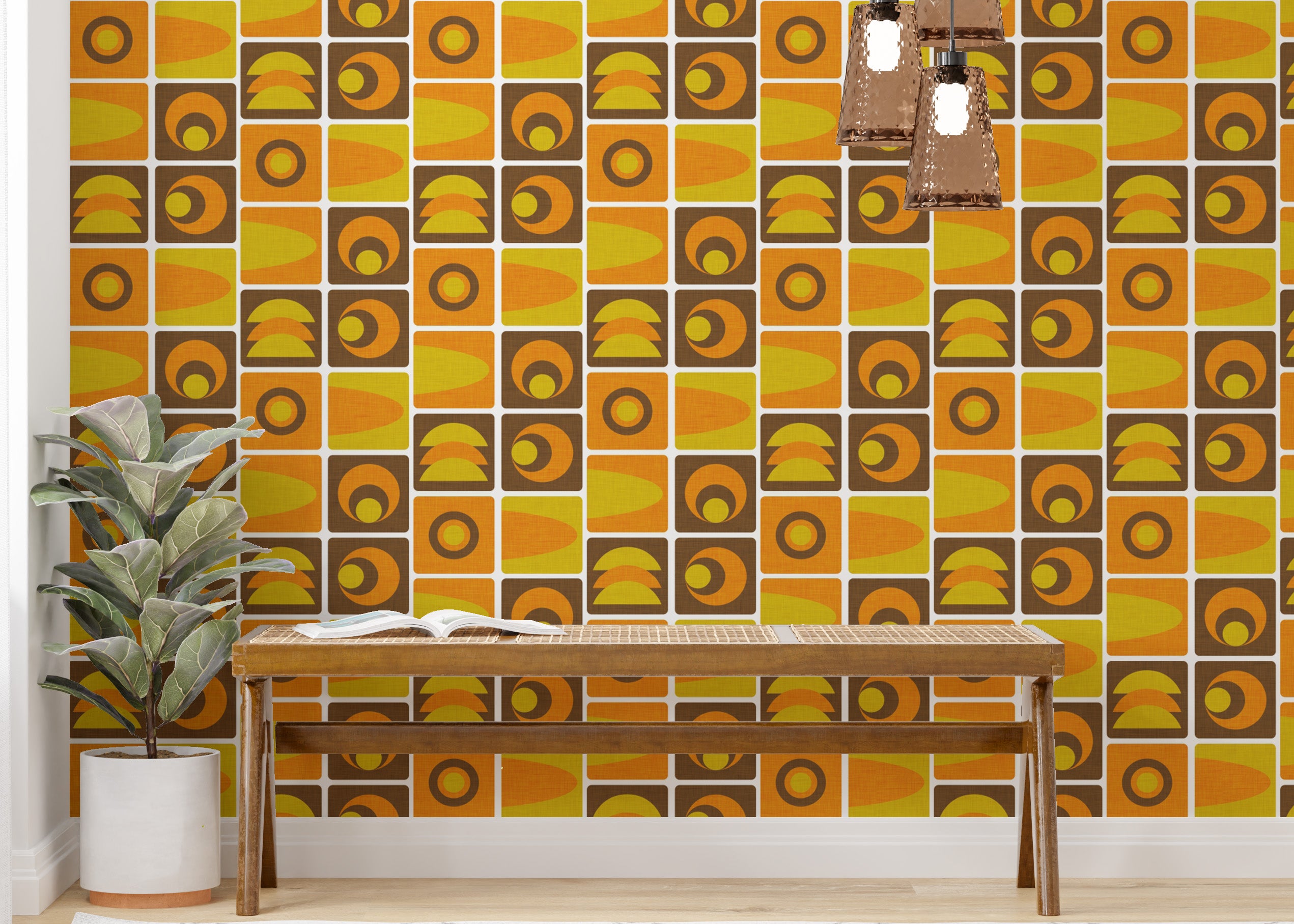 70s Cube Geo Brown Wallpaper design