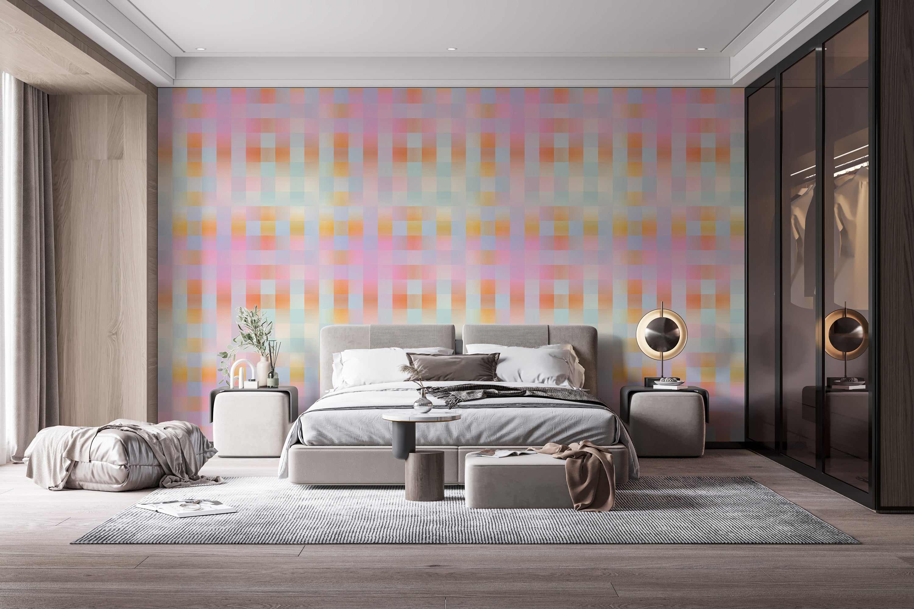 Blurred plaid wallpaper mural with soft gradient tones.