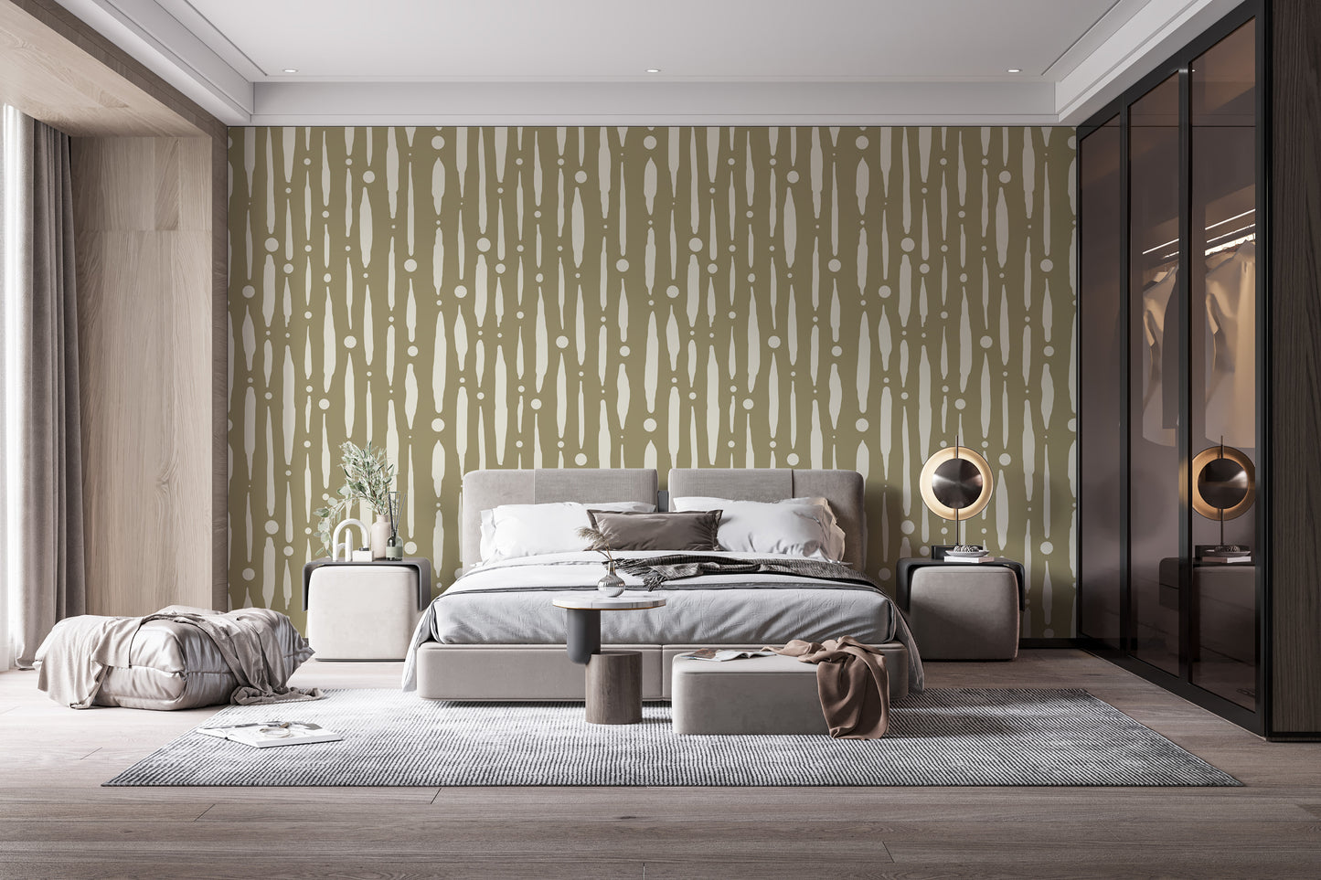 Contemporary dripping lines design in sage green wallpaper
