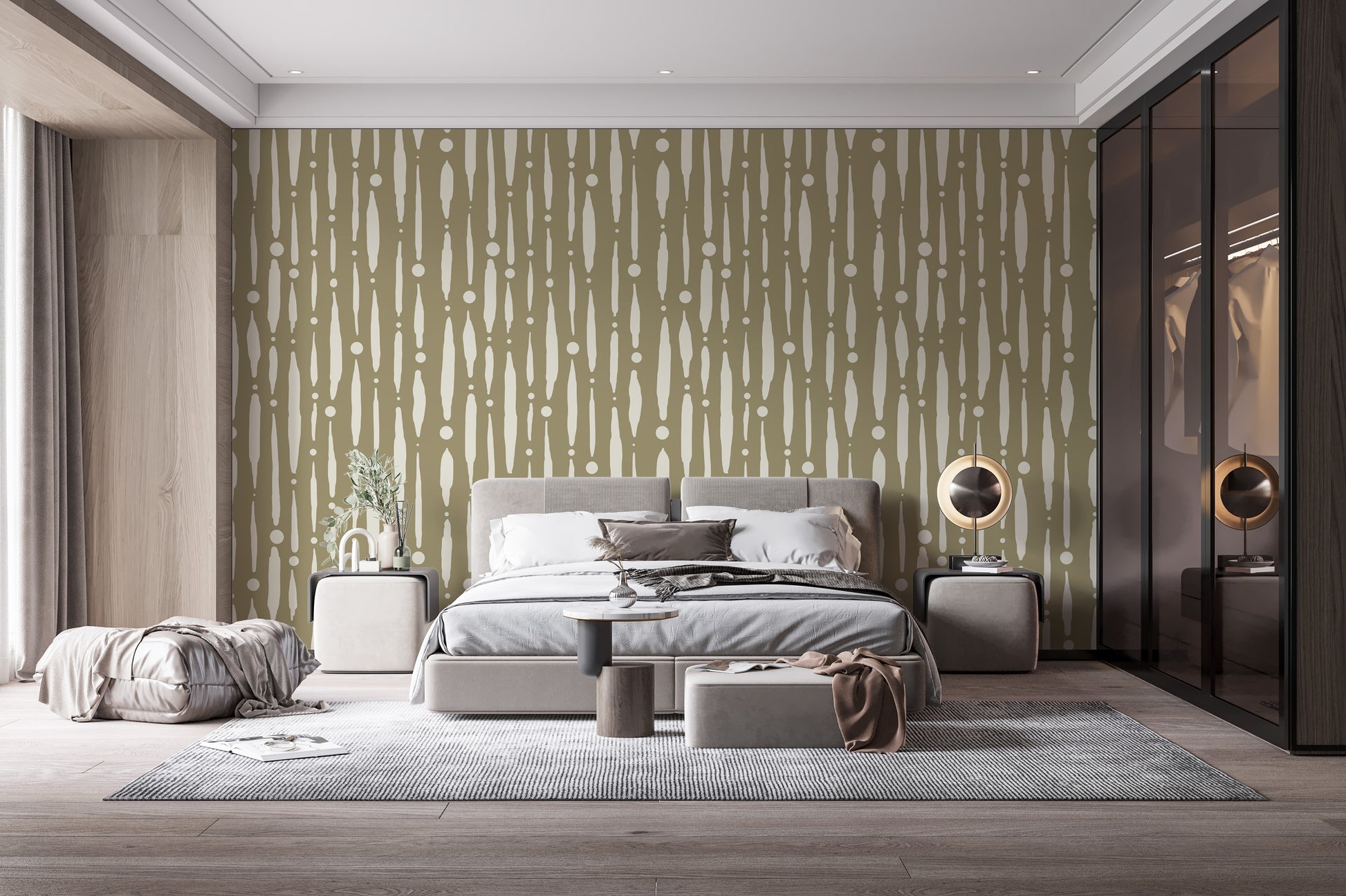 Contemporary dripping lines design in sage green wallpaper
