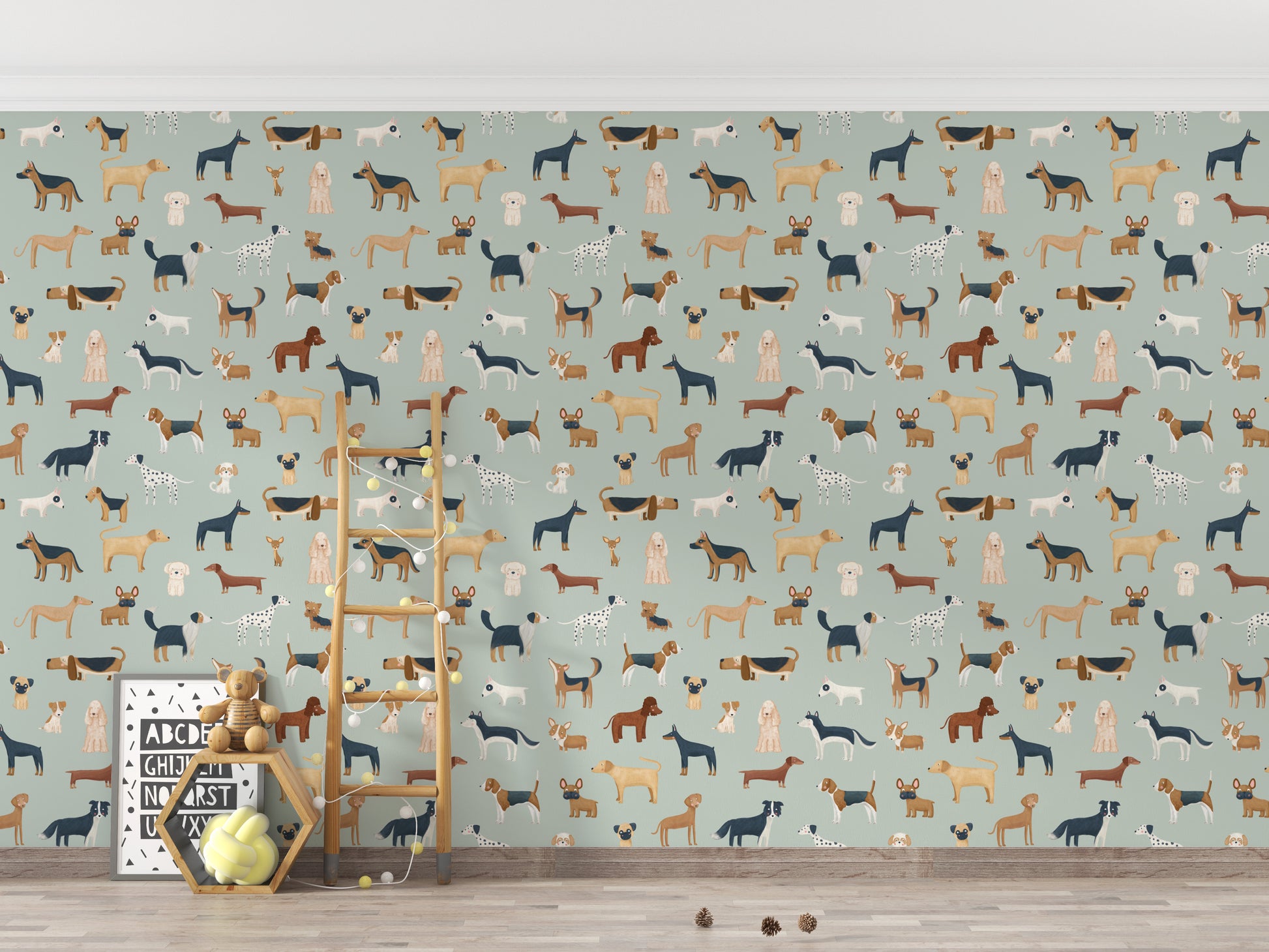 Whimsical wallpaper for dog-loving kids
