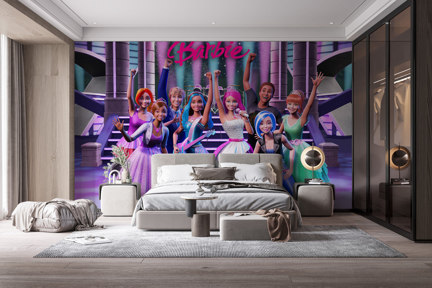 Barbie wallpaper mural featuring her as a rockstar princess
