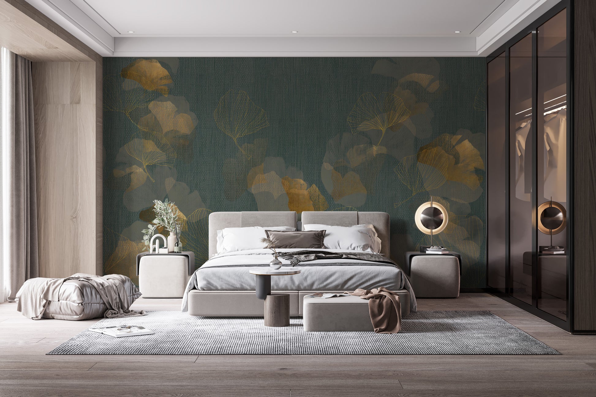 Gold leaves design adds luxury to modern wall decor
