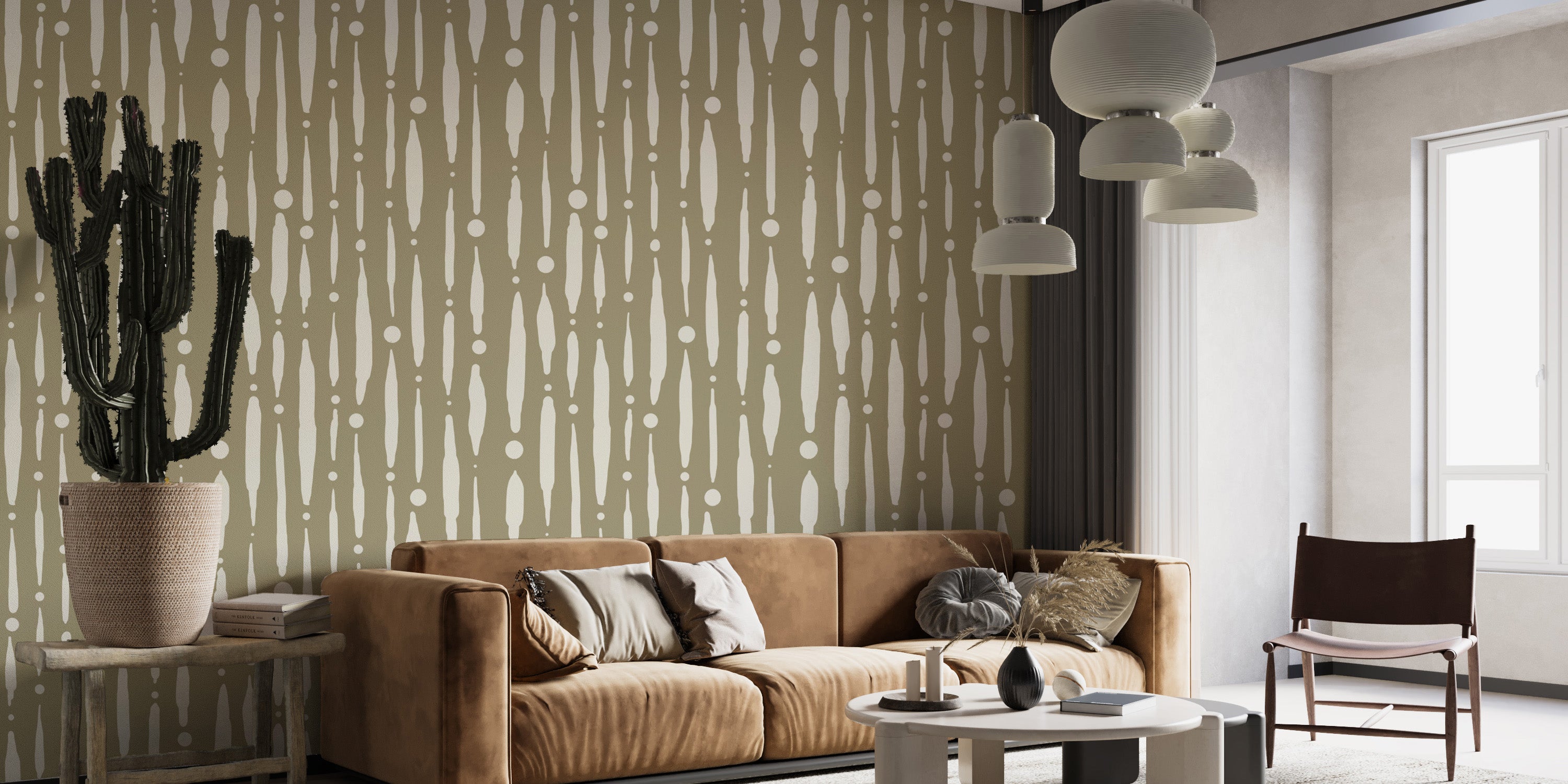 Minimalist sage green wallpaper with dripping line accents
