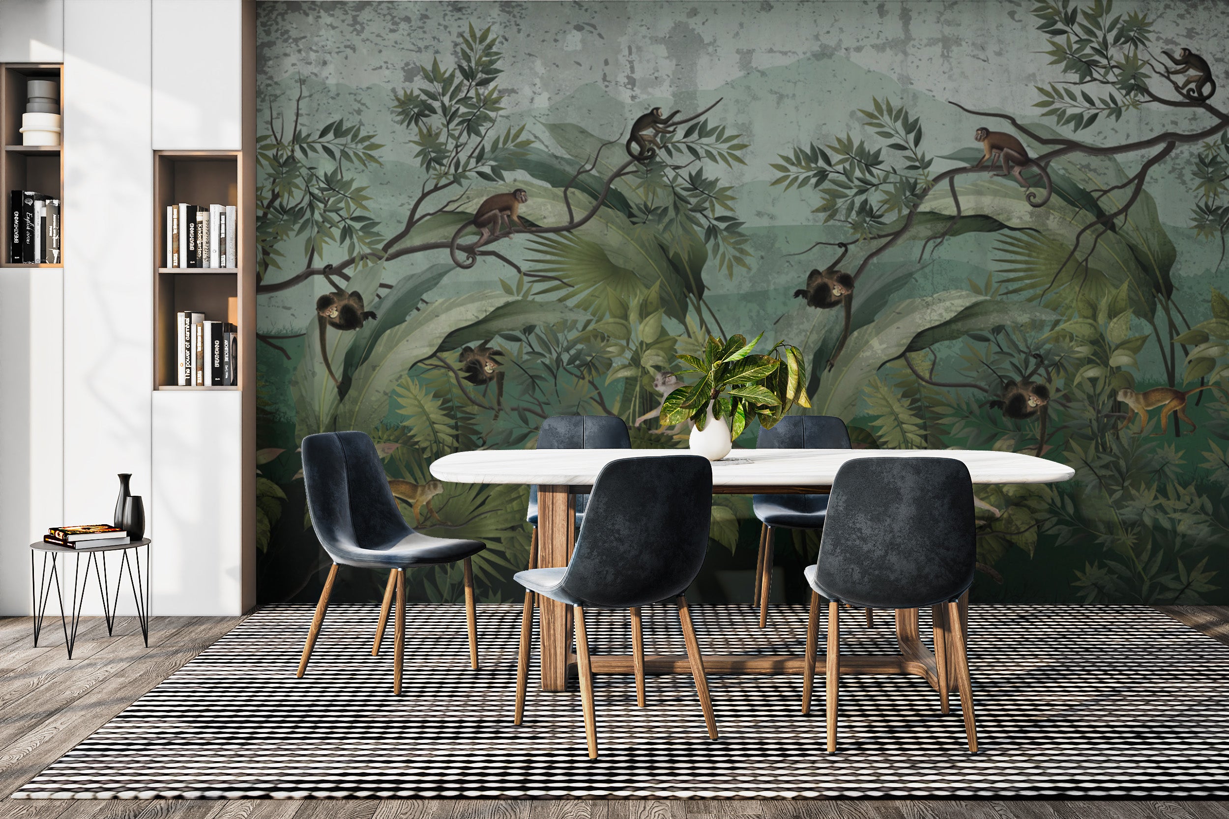 Safari adventure wall mural with playful jungle animals
