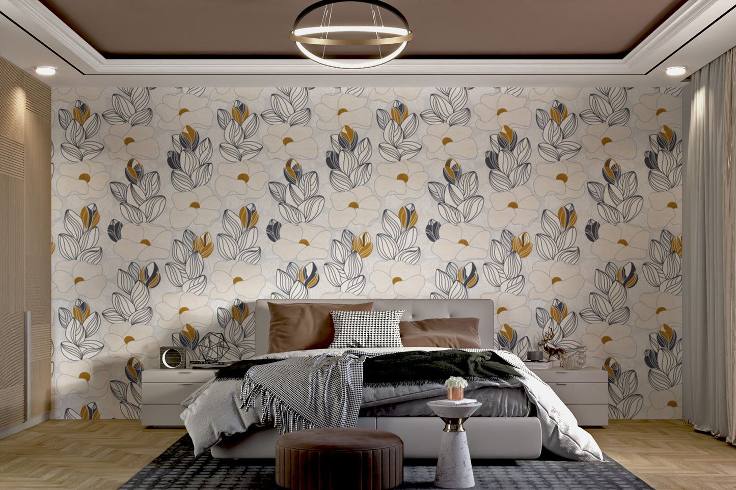 Stylish whimsical water lilies wallpaper for interiors