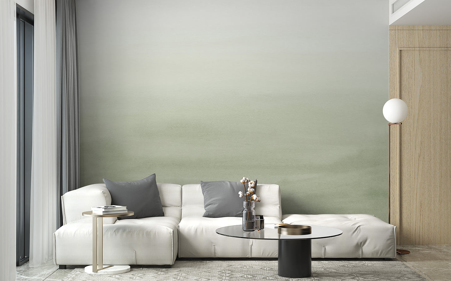 Serene Green Watercolor Mural